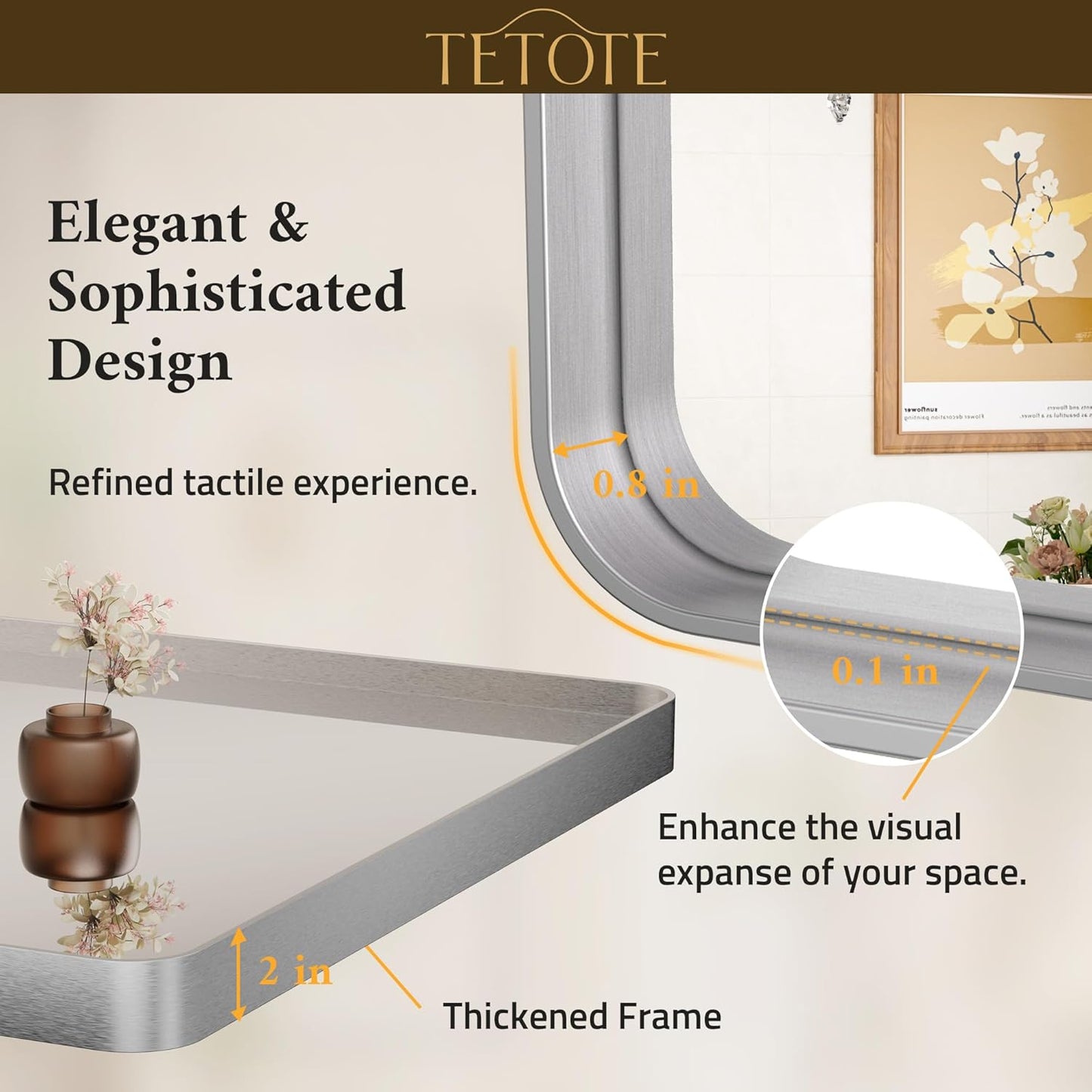 TETOTE Silver Bathroom Mirror, 36 x 36 Inch Wall Mounted Square Brushed Nickel Metal Framed Modern Farmhouse Decorative Vanity Mirror for Living Room Entryway