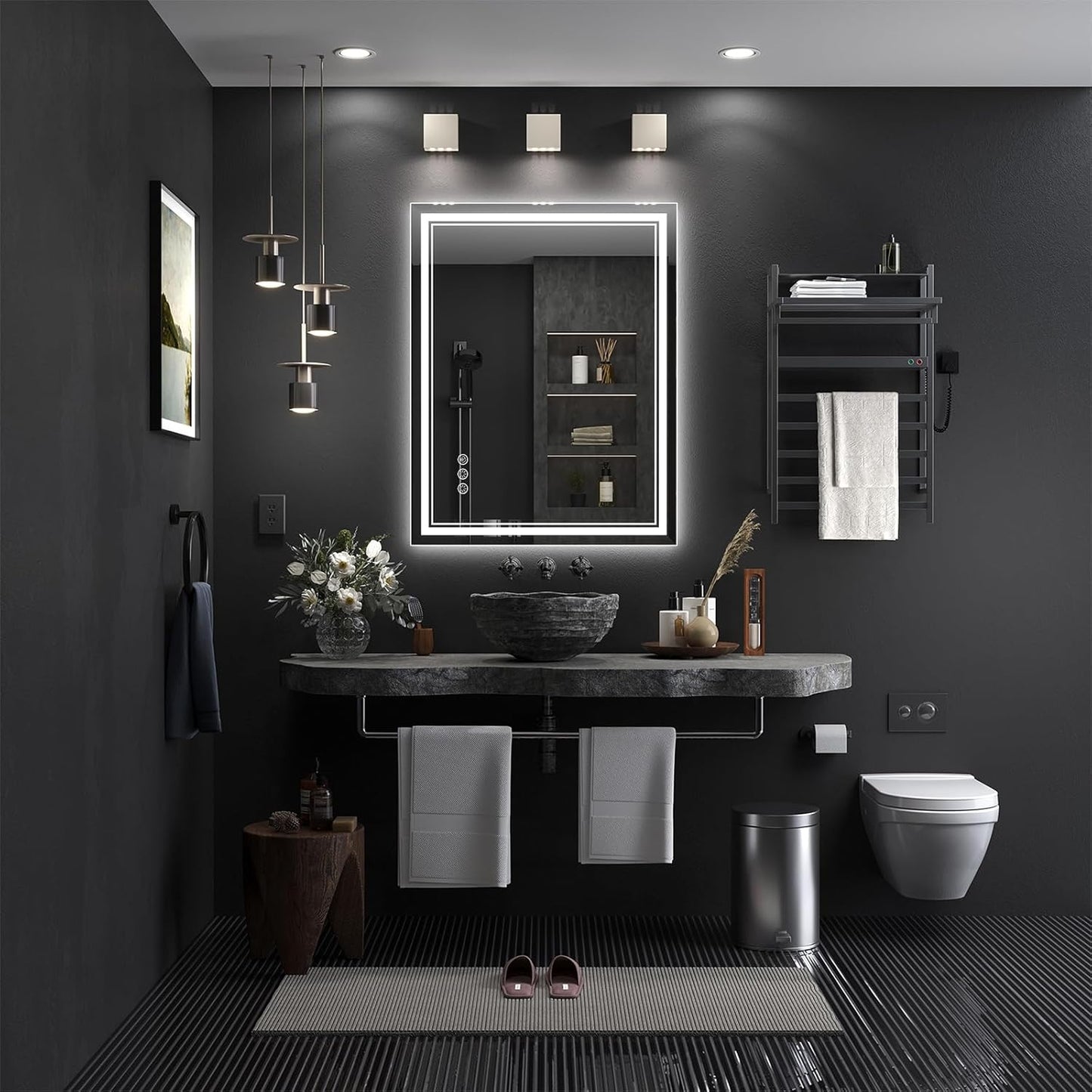 28x36 Inch LED Bathroom Mirror with Frontlit & Backlit（Independent Control）, Lighted Mirror for Bathroom Wall with 3-Color Dimmable & Anti-Fog, Vanity Mirror with Lights