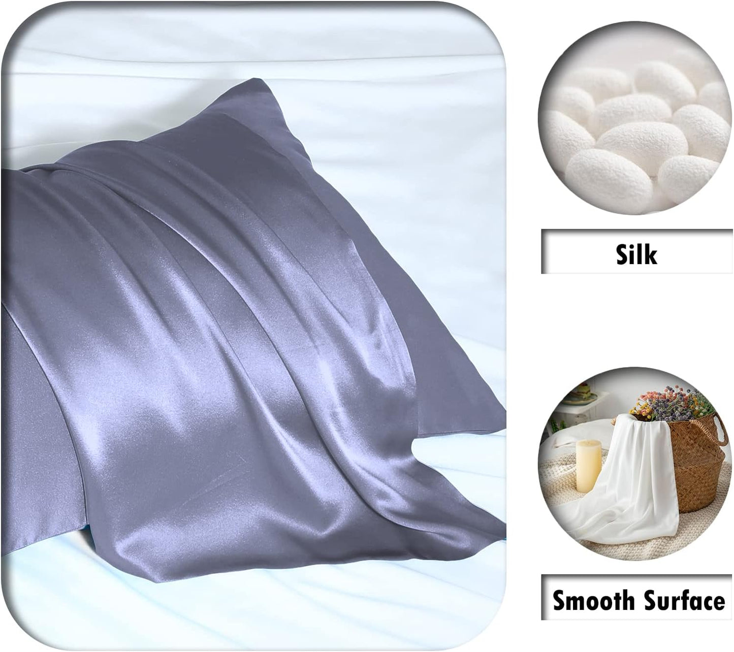 Mulberry Silk Pillowcase for Hair and Skin Pillow Case with Hidden Zipper Soft Breathable Smooth Cooling Silk Pillow Covers for Sleeping (Grayish Blue, King（20"X 36"）)
