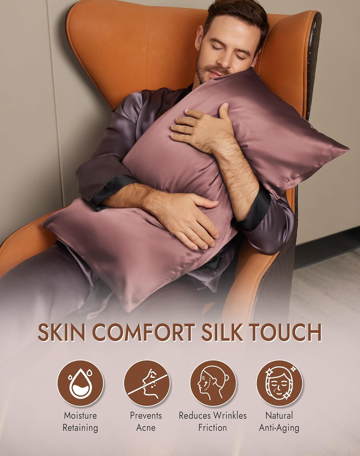 SilkSilky 100% Mulberry Silk Pillowcase - Pure 22 Momme High-Grade 6A Fibers for Hair & Skin, Envelope Closure, Natural, Organic, Breathable & Cooling Pillow Case (Queen, Pale Mauve)