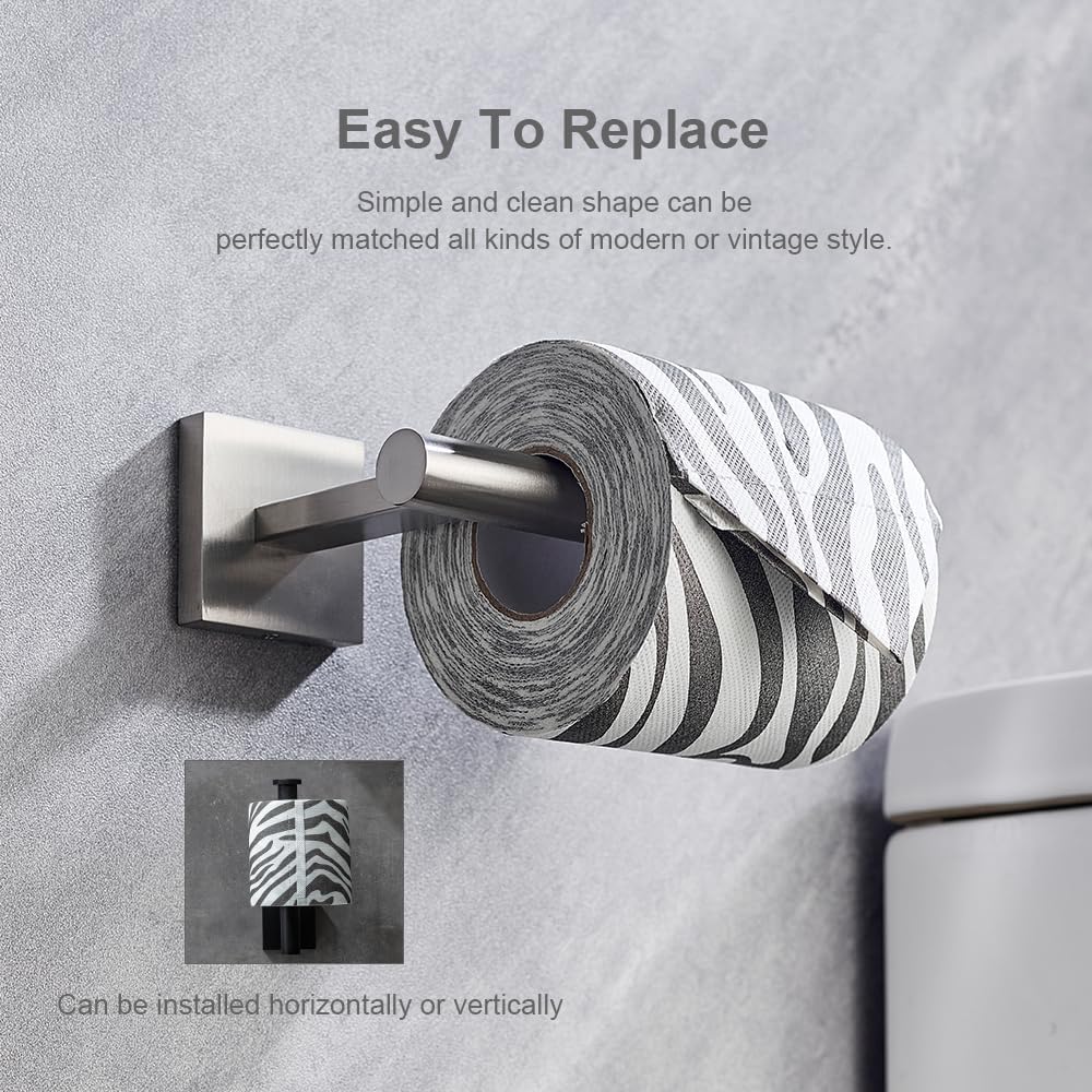 Premium 304 Stainless Steel Wall Mounted Toilet Paper Holder - Brushed Nickel Paper Roll Holder, Heavy-Duty Permanent Bathroom Toilet Tissue Holder, Modern & Durable Toilet Roll Holder