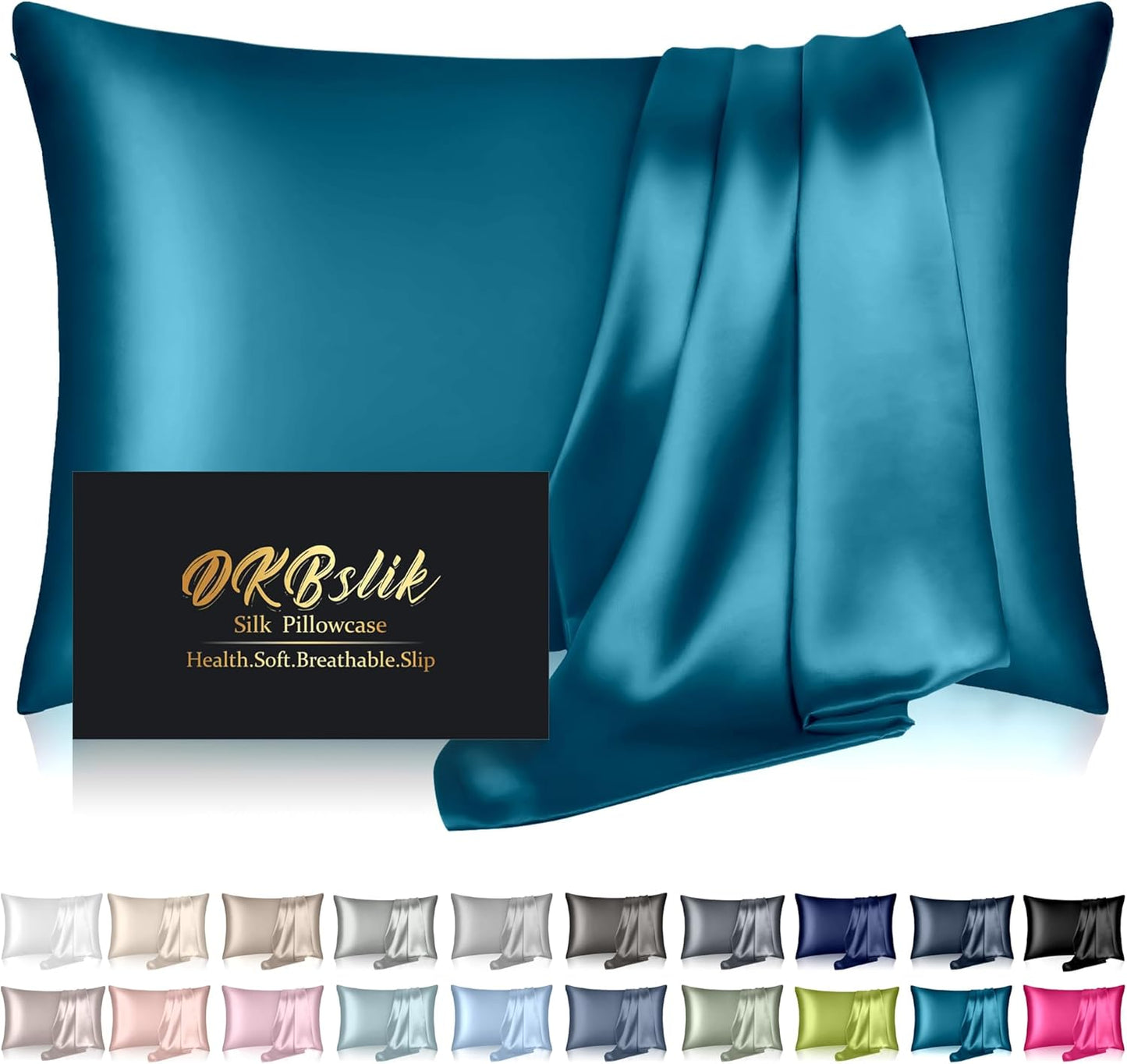Mulberry Silk Pillow Cases King Size, Silk Pillowcase for Hair and Skin, Anti Acne Cooling Sleep Both Sides Natural Silk Satin Pillow Case Covers with Hidden Zipper, Gifts for Women Men, Teal