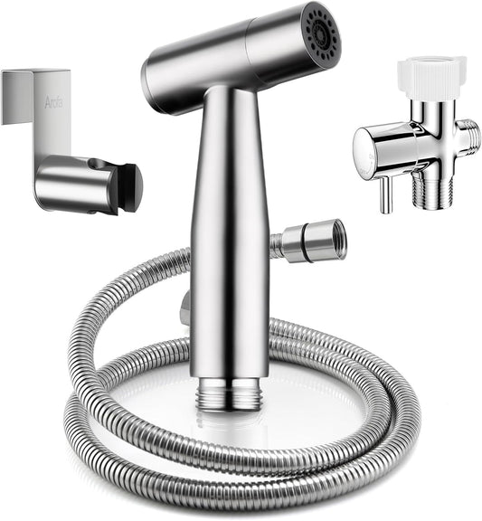 Arofa Hands-Free Handheld Bidet Sprayer for Toilet, Jet Spray Adjustable Water Flow Muslim Shower with Bidet Hose, Stainless Steel Toilet Faucet Kit for Baby Cloth Diaper Cleaning