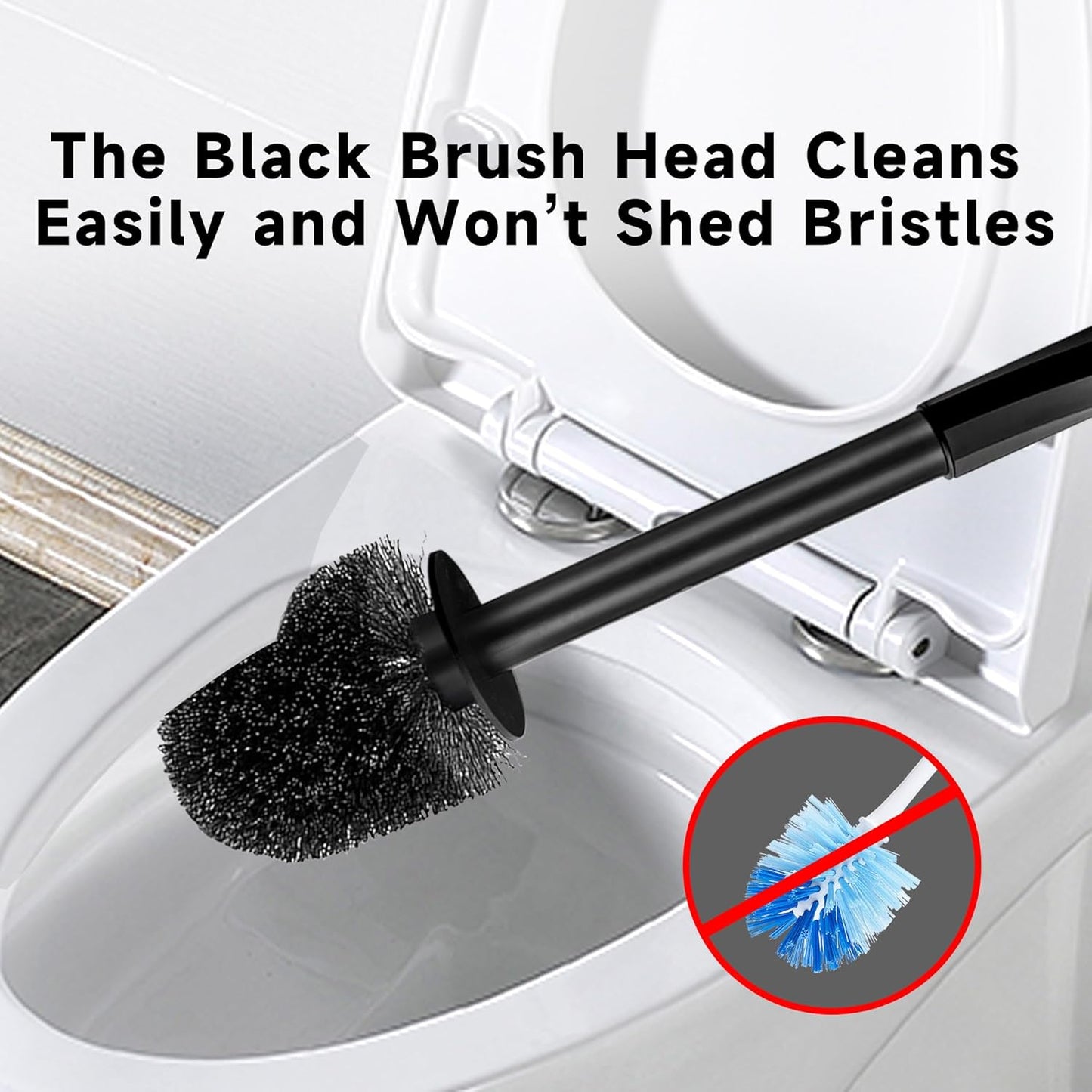 Toilet Brush and Holder Set, 2 Pack Toilet Bowl Brush with Long Non-Slip Handle, Deep Toilet Cleaner Brush, Toilet Scrubber, Black