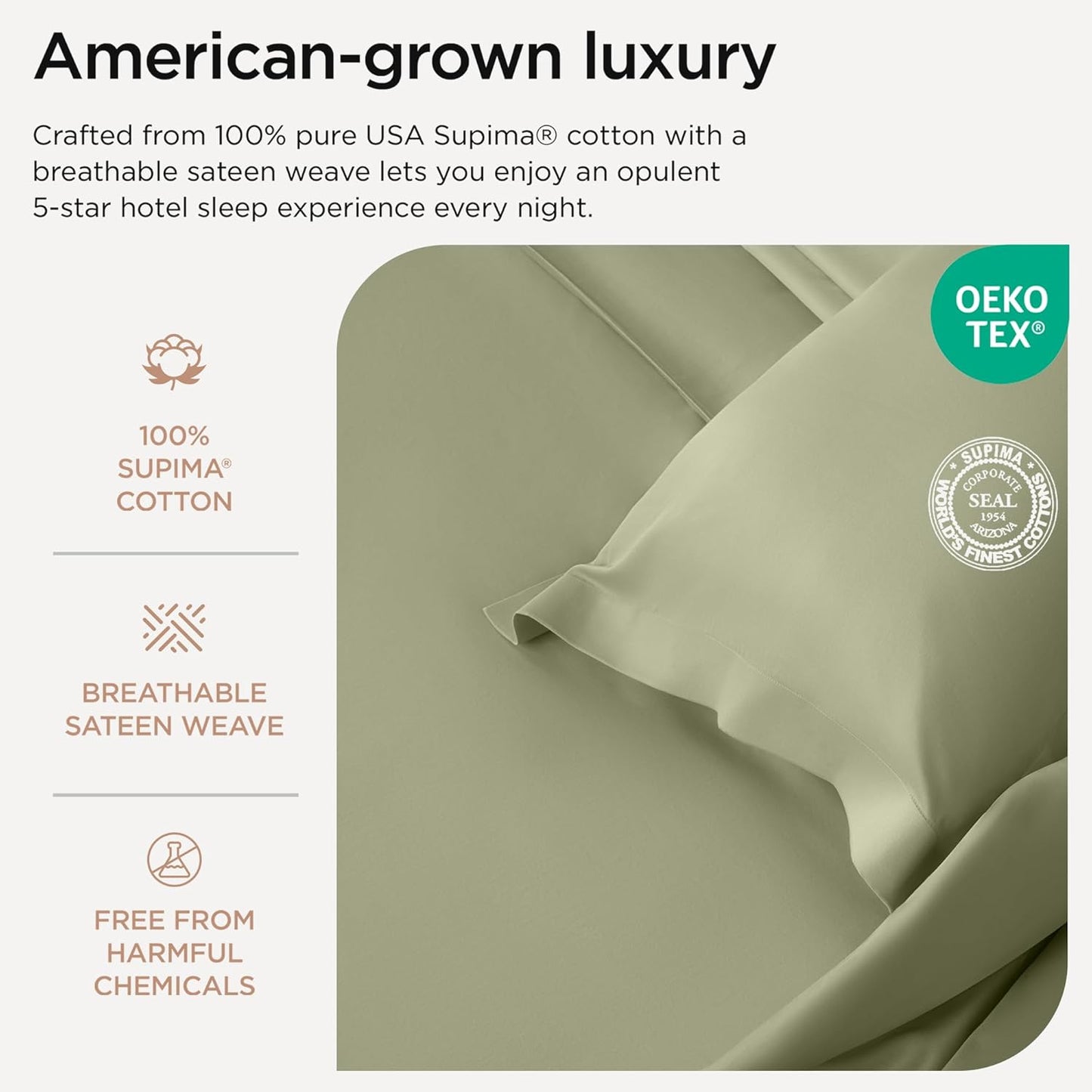Threadmill Luxury Full Size Sheets | 656 Thread Count Certified Supima Cotton Sheets for Full Size Mattress | 5-Star Hotel Quality 4 Piece Bed Sheets with Extra Deep Pocket |Sage Green Sheet