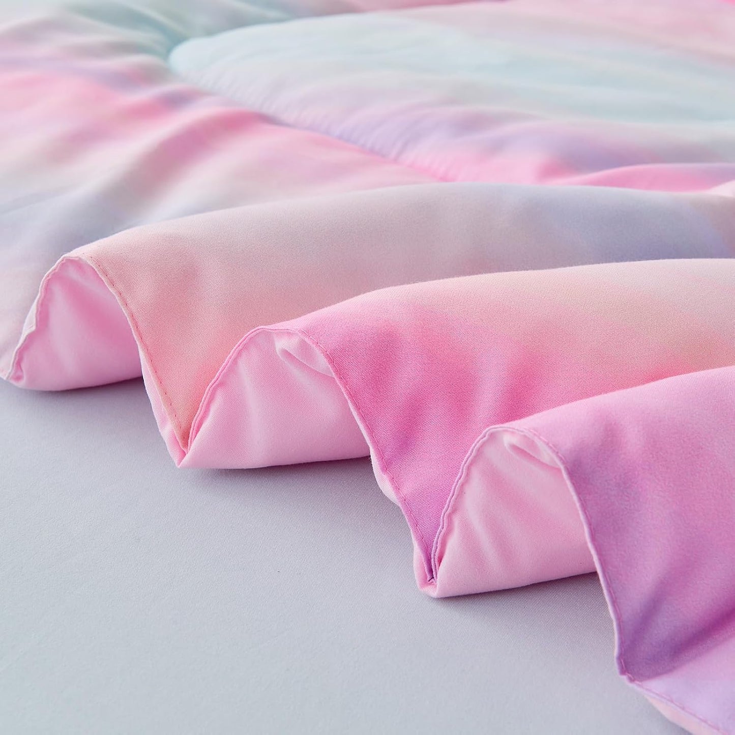 Wajade Girls Pink Comforter Set Bed in A Bag Queen Size 7 Piece 3D Colorful Tie Dye Pink Rainbow Bedding Set for Teens Girls (1 Comforter, 1 Flat Sheet, 1 Fitted Sheet, 2 Pillowcase and 2 Pillow Sham)