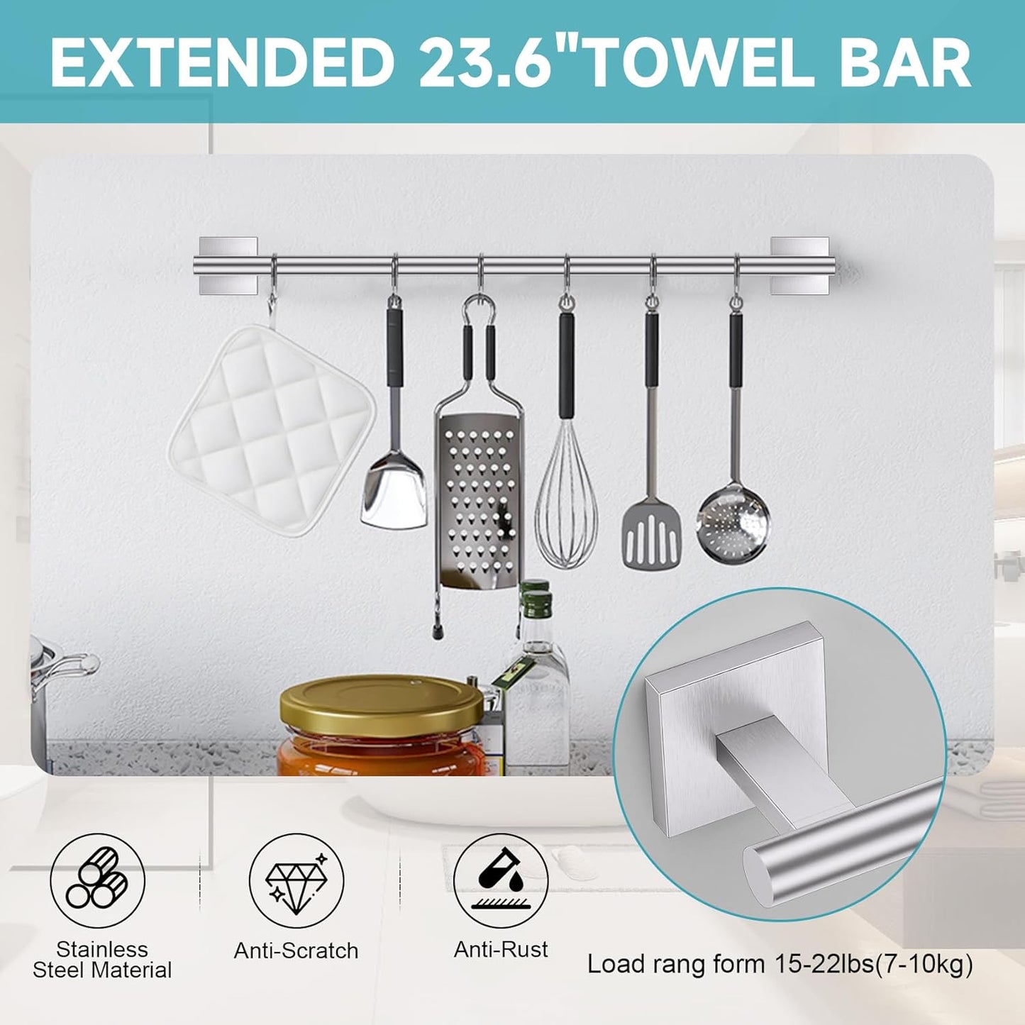 Brushed Nickel Toilet Paper Holder Towel Bar Set, 5 Pieces Bathroom Hardware Accessories Set, 23.6 Inch Stainless Steel Towel Racks for Bathroom Wall Mounted