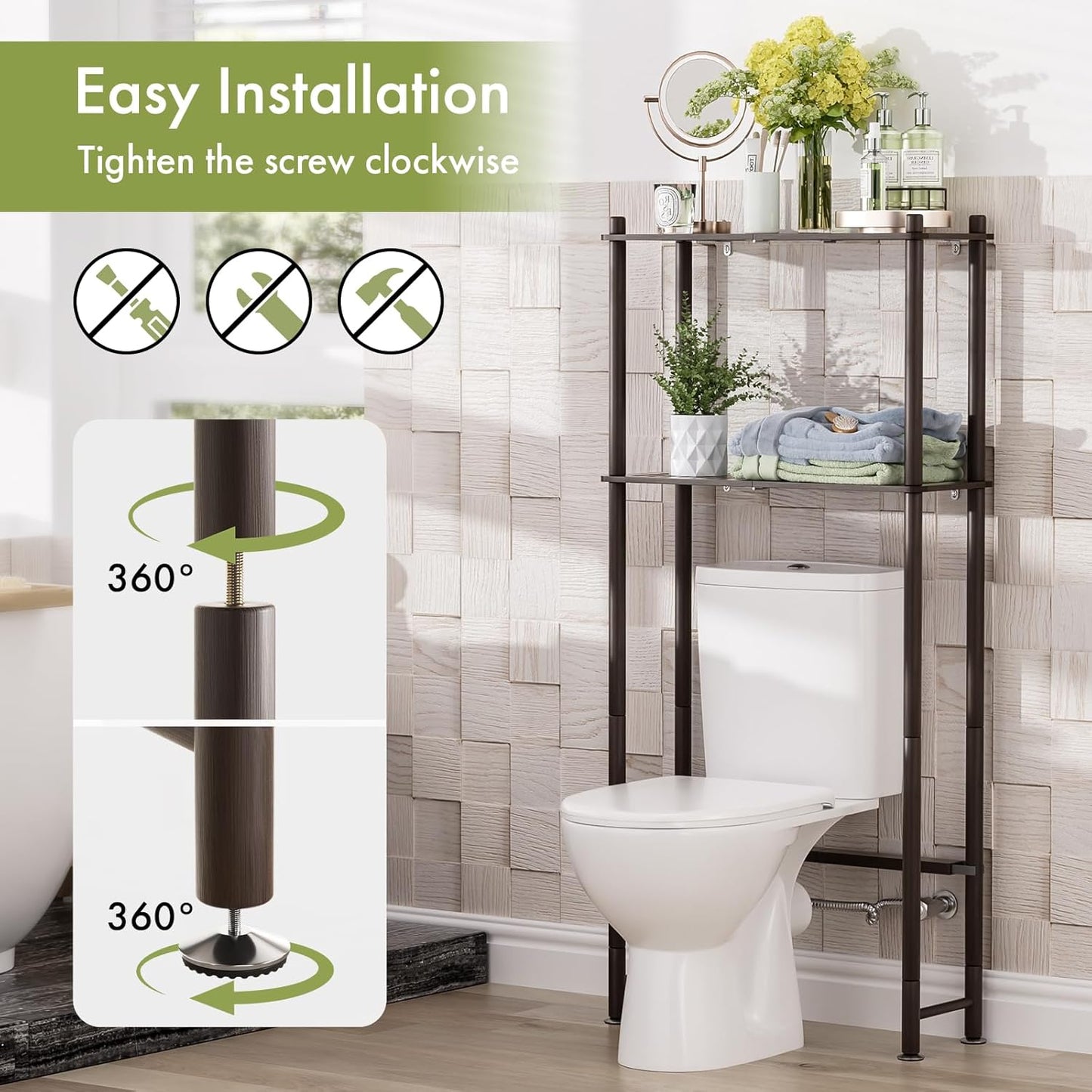 AmazerBath Bamboo Over The Toilet Storage Shelf, 2-Tier Over Toilet Bathroom Organizer Rack, Bathroom Shelves Over Toilet Space Saver, Espresso