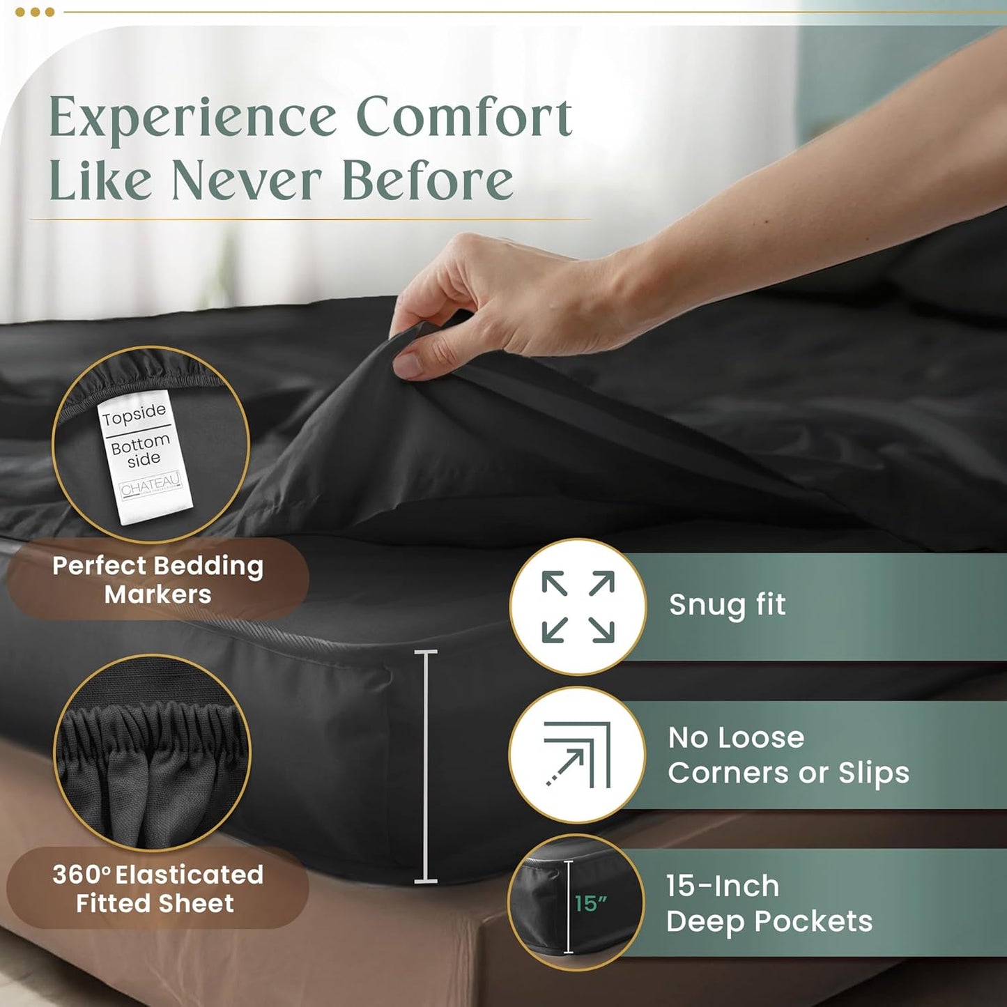 800 Thread Count Egyptian Cotton Sheets Queen Sheet Set Deep Pocket,100% Cotton Bed Sheets Queen Size Set, No Pill Soft & Comfy Naturally Cool Breathable Elasticated Sheet & Pillowcase Sets- Charcoal