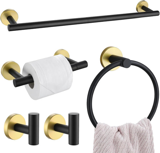 5 Pieces Black and Gold Bathroom Hardware Accessories Set, Upgraded Towel Bar Toilet Paper Holder Towel Racks Set for Bathroom Stainless Steel Wall Mounted 23.6 in