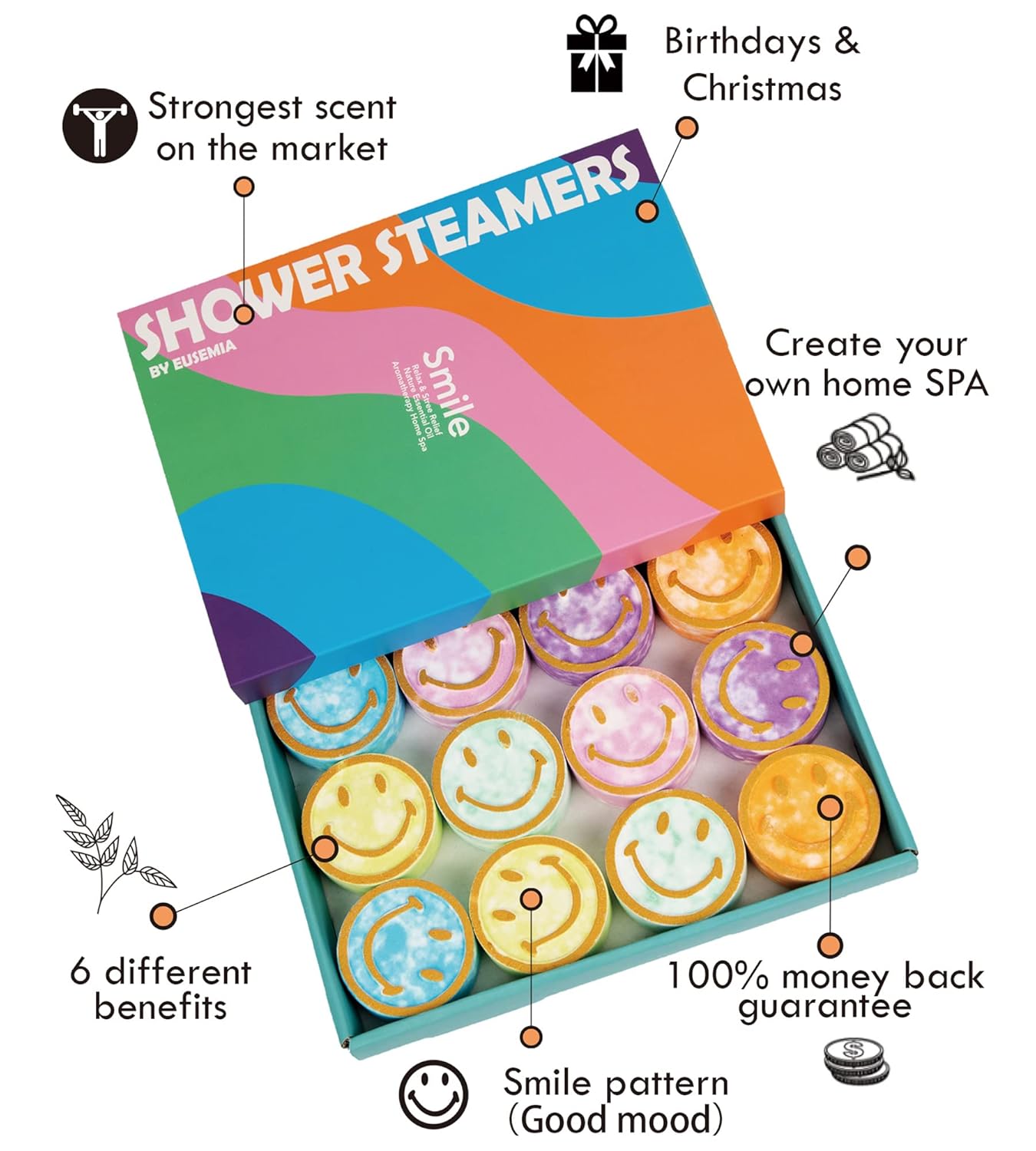 Shower Bombs Steamers Gifts for Women-EUSEMIA 12 Pcs Scented Aromatherapy Shower Bath Bombs Steamer with Essential Oils for Body Restore and Stress Relief (24 Pack Mix)