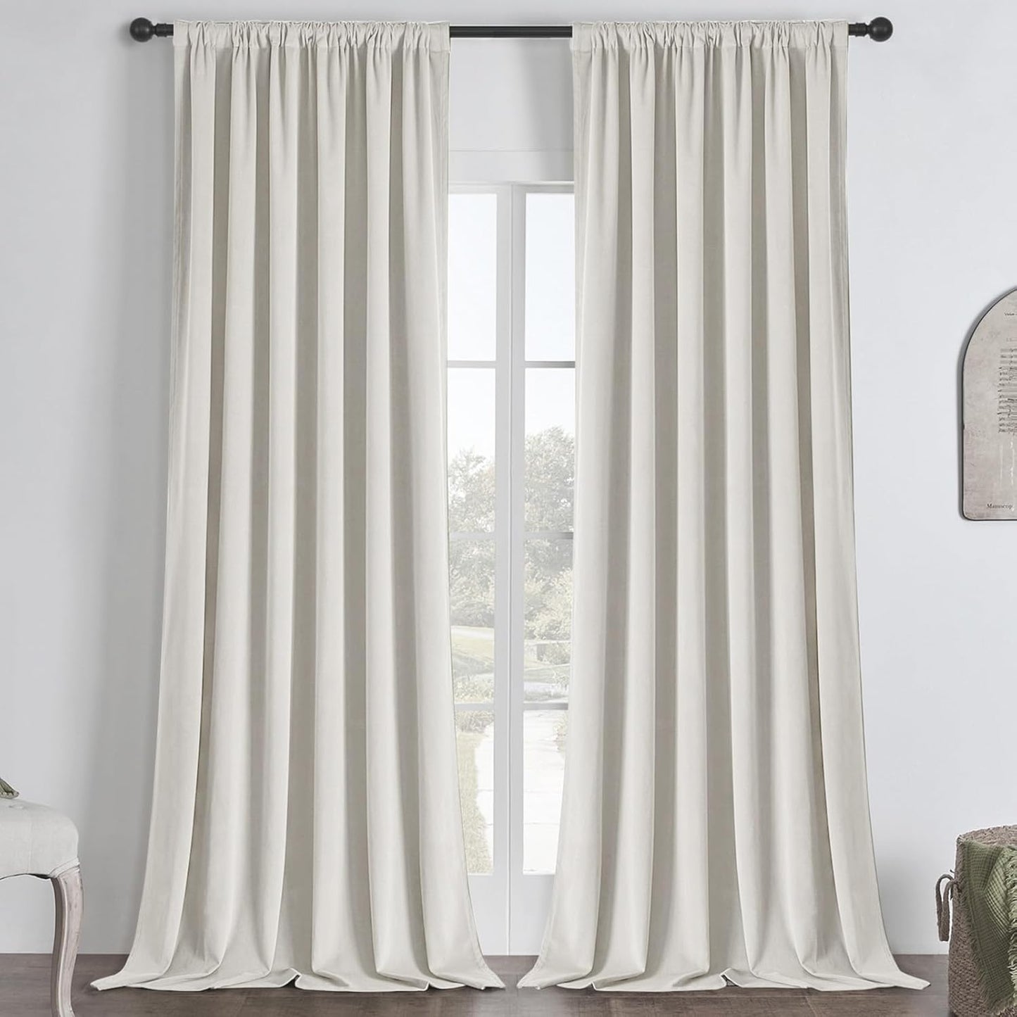 Joydeco Customized Curtains, 100% Blackout Curtains for Bedroom and Living Room, Heavy Duty Luxury Thermal Insulated Ivory White Velvet Curtains Rod Pocket & Back Tab 1 Panel, Custom Size