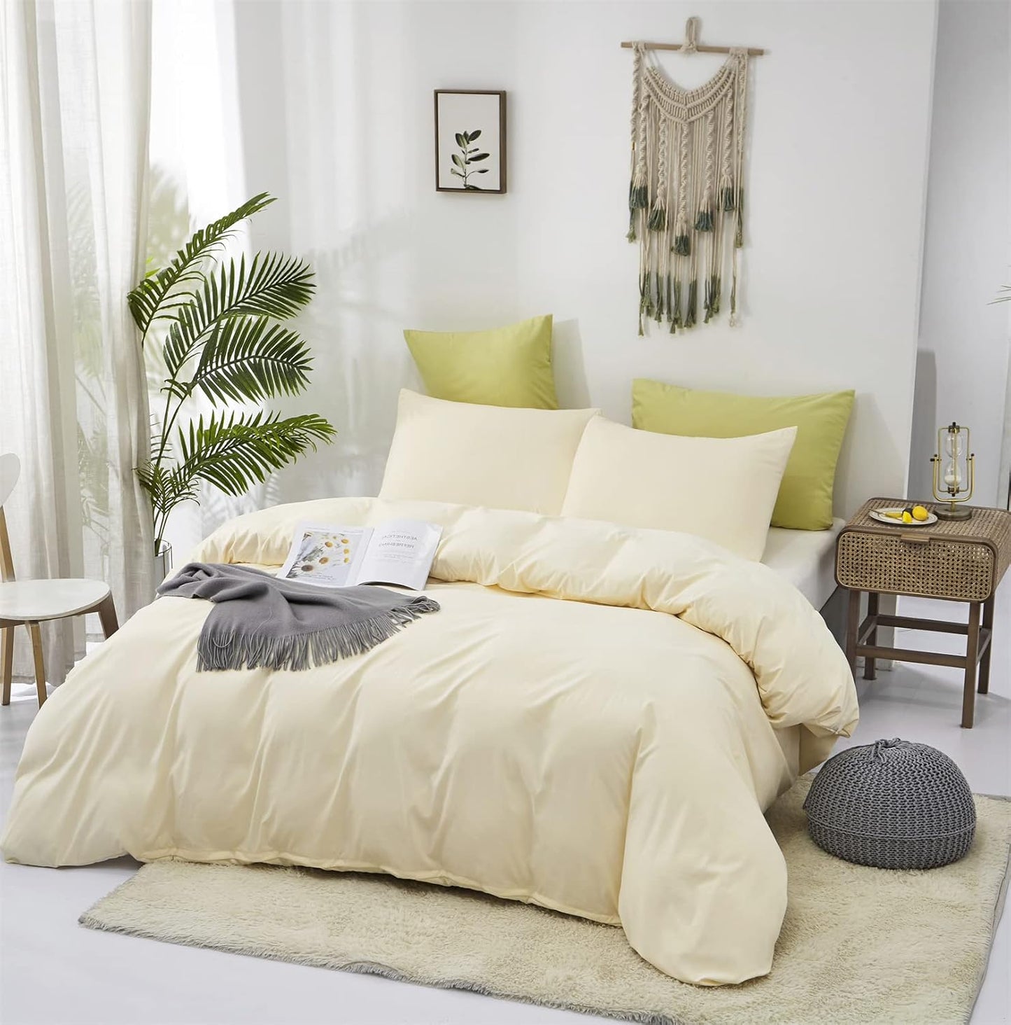 Cottonight Ivory White Comforter Set King Beige Bedding Comforter Set Off White Solid Blanket Quilts Modern Soft Breathable Modern Simple Off White Bedding Set for Women Men King Bed