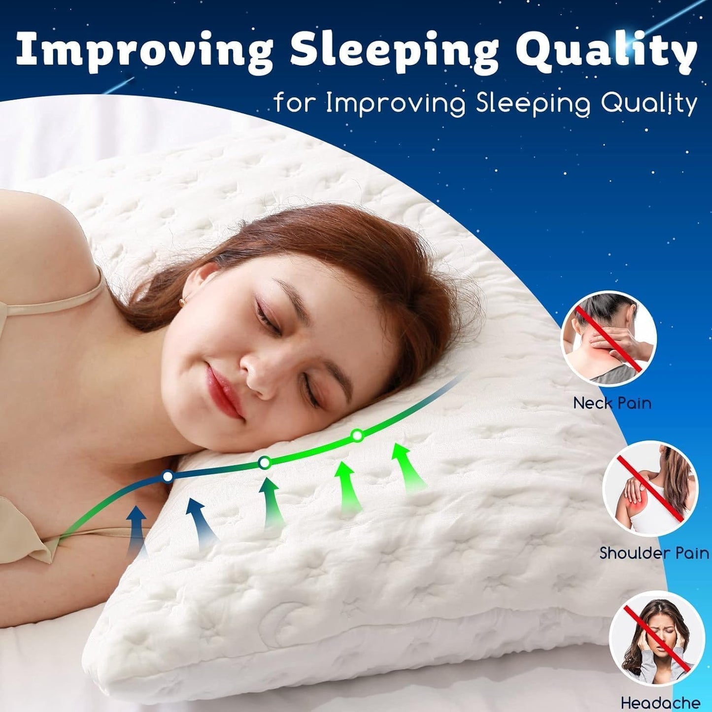 Cooling Side Sleeper Pillow for Neck and Shoulder Pain, Luxury Shredded Memory Foam Curved Bed Pillows for Sleeping Set of 1- Adjustable Standard Size- Washable Cover Crescent White