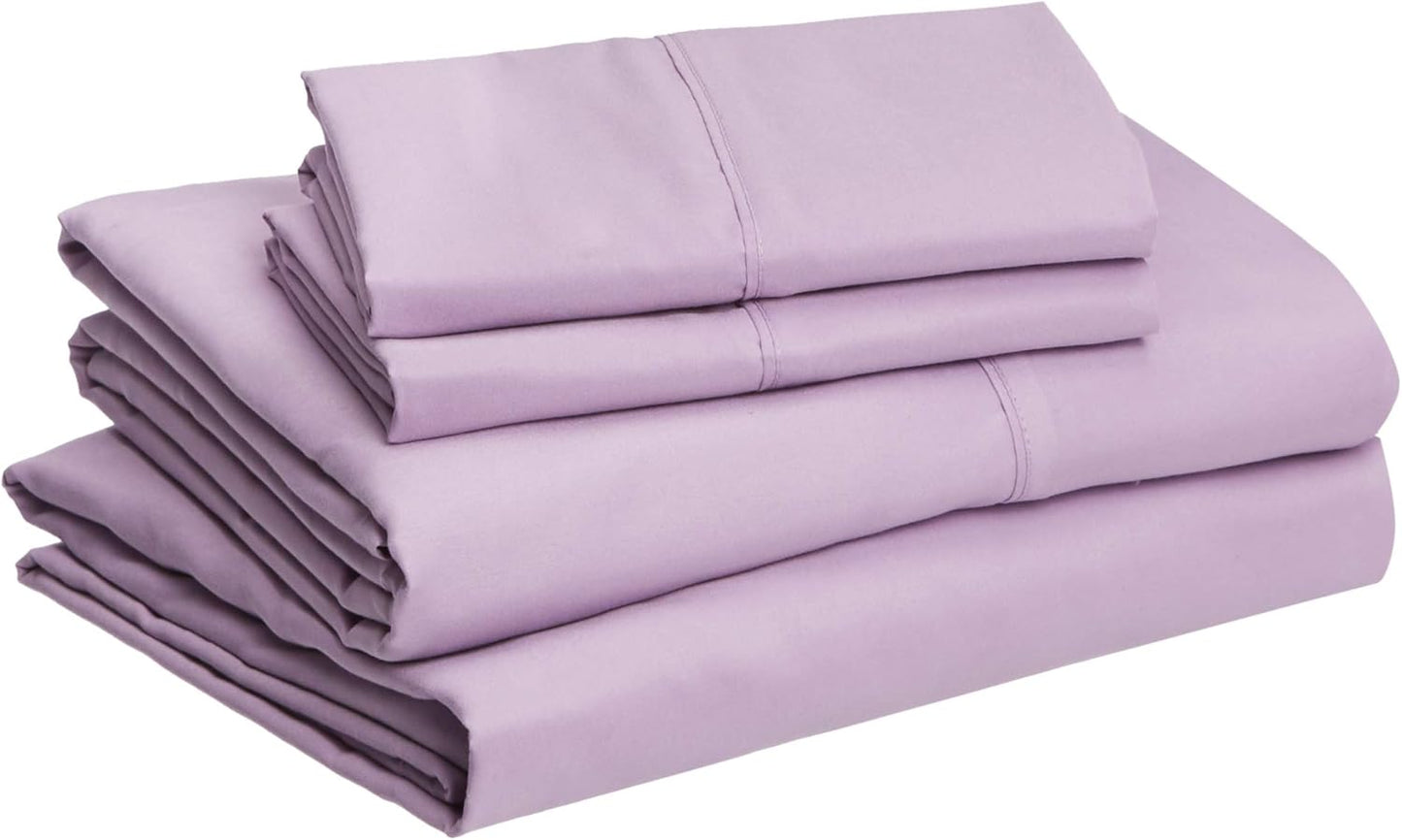 Amazon Basics Lightweight Super Soft Easy Care Wrinkle-Free Microfiber 4-Piece Bed Sheet Set with 14-Inch Deep Pockets, Full, Frosted Lavender, Solid