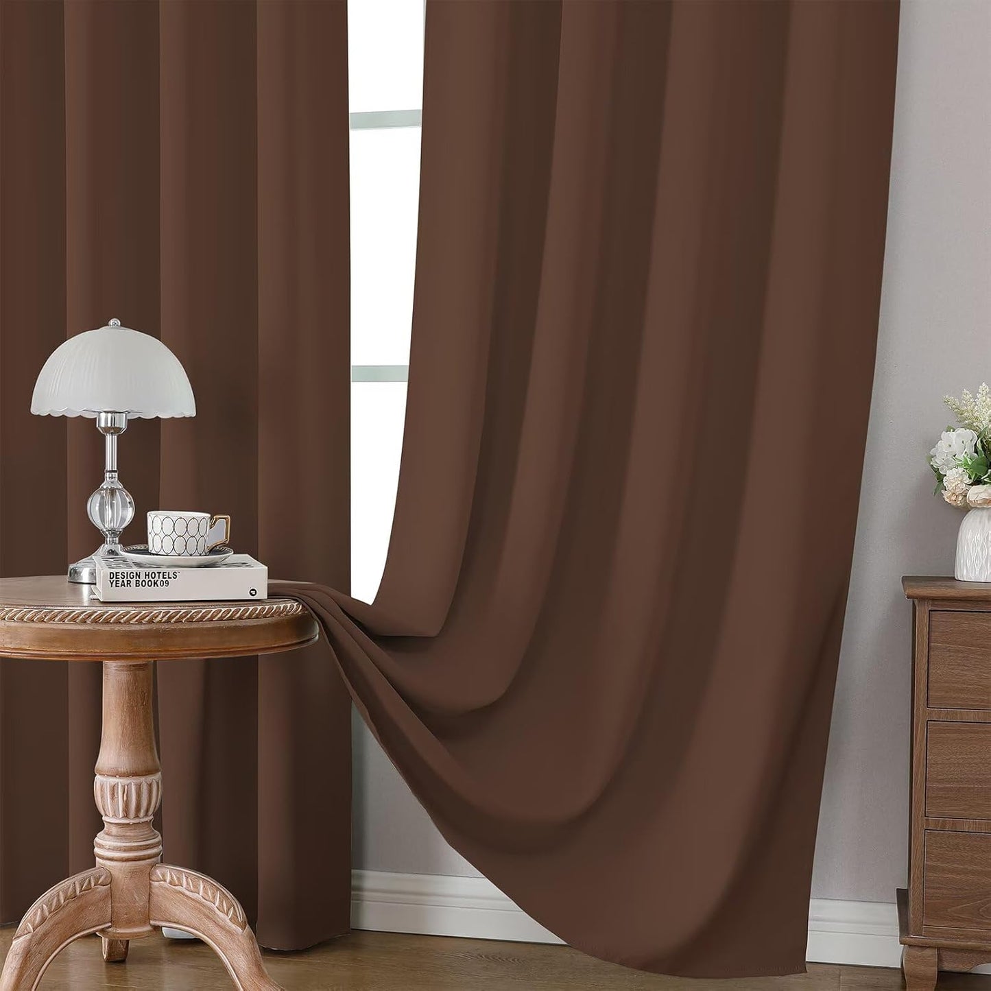 CUCRAF Brown Blackout Curtains 54 inch Length 2 Panels Set, Rod Pocket Room Darkening Drapes for Bedroom Living Room, Insulated Thermal Light Blocking Window Curtain (W52 x L54 Inch)