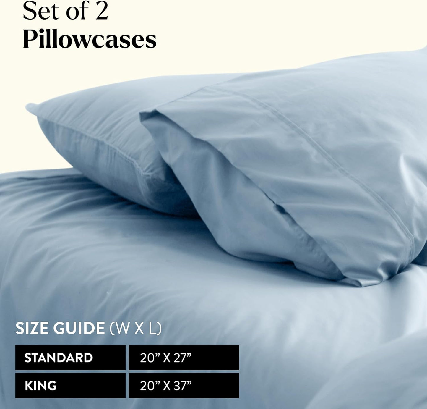 Miracle Made Extra Luxe Soft Cooling Pillowcase, 2-Piece Silver-Infused Cotton Fabric – Lightweight, Thermoregulating, Breathable Cover for Sensitive Skin, King/Cali King Size, Sky Blue