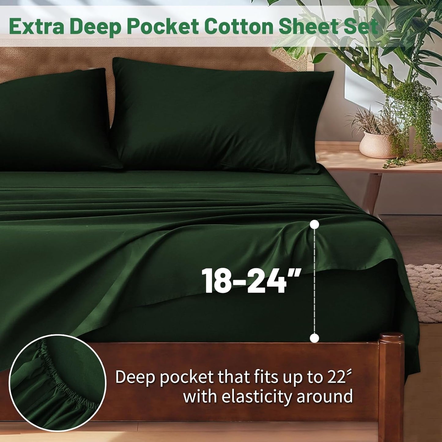 Extra Deep Pocket King Sheets 18-24 Inch 1000 Thread Count 100% Egyptian Cotton Sateen Weave Soft Breathable 4 Pieces（King，Forest Green）