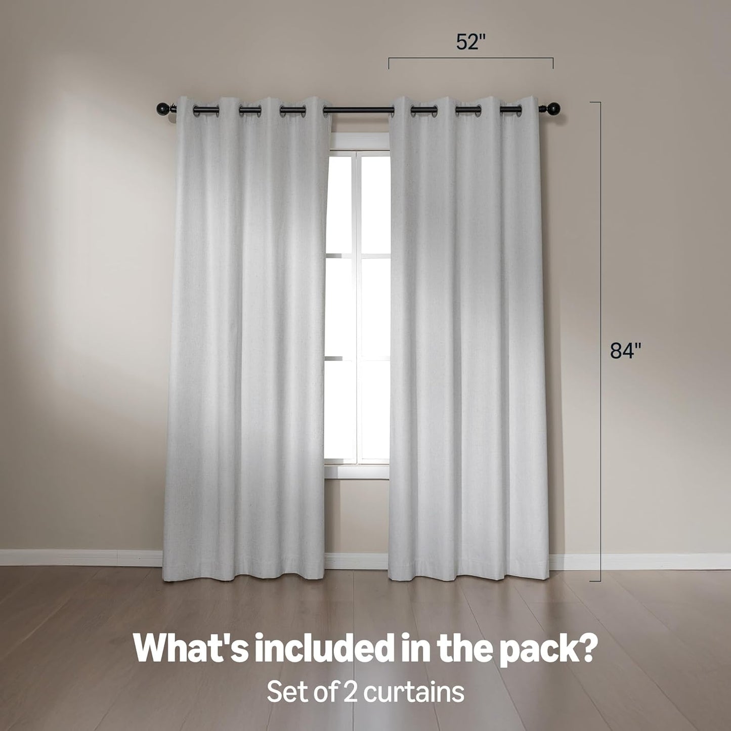 Amazon Basics Faux Linen Blackout Curtains for Bedroom and Living Room, 2-Piece Set with Grommets, 52" W x 84" L, White