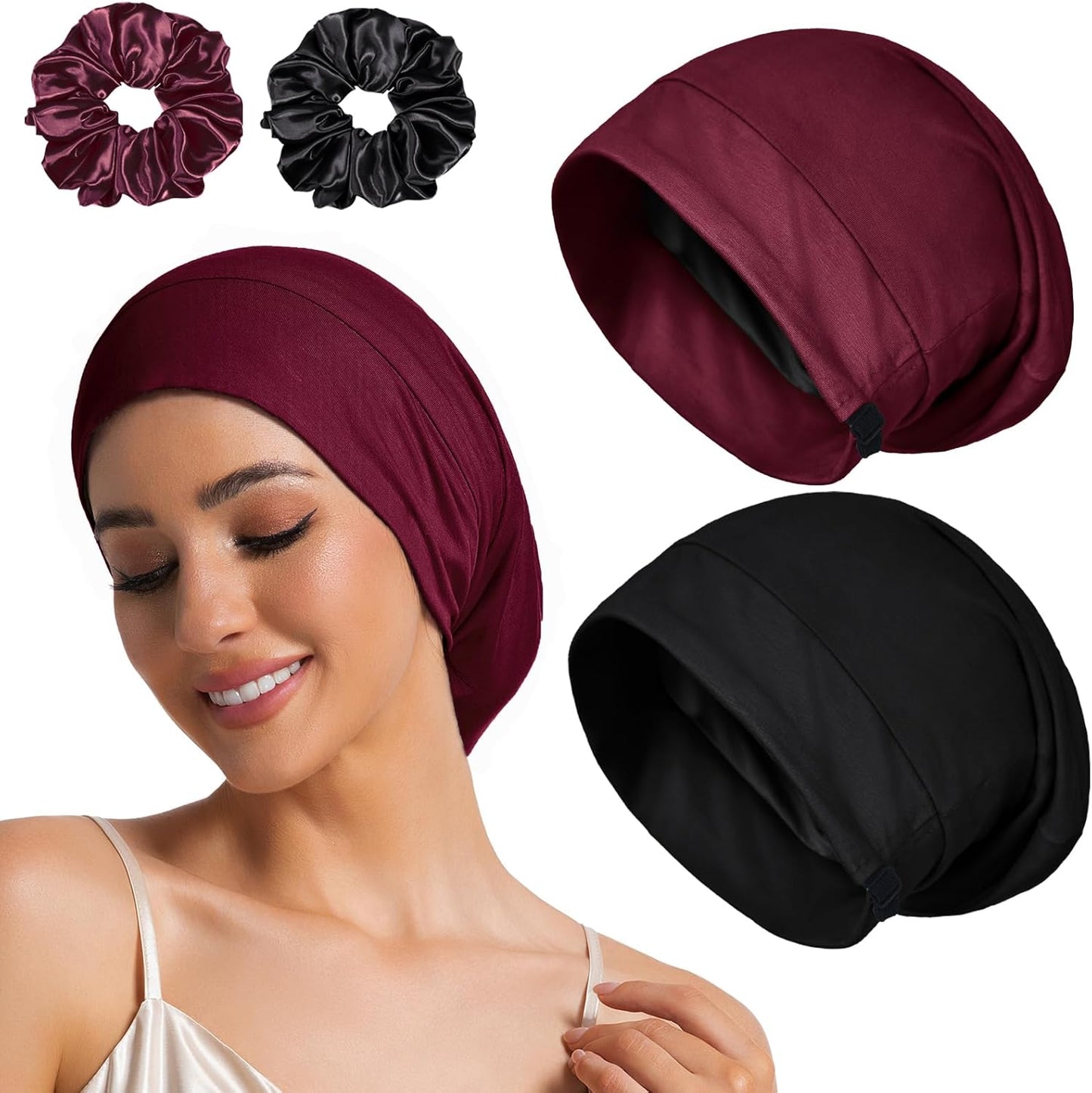Sleep Cap Bonnet for Sleeping Black Women Men, Adjustable Cooling Lining Bonnets for Curly Hair Wrap Braids Beanie Night Hat