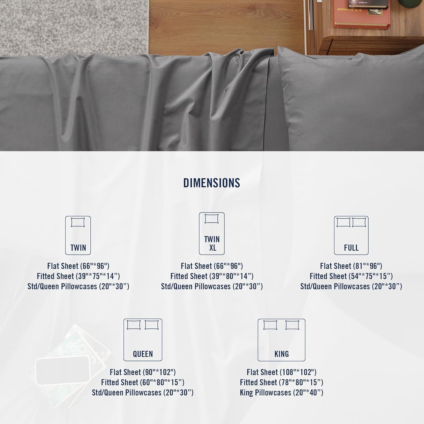 IZOD 100% Egyptian Cotton Sheets Set Queen Size, Cotton Percale Crisp Sheet Set 4Pc, Lightweight & Deep Pocket fits Upto 17", Long-Staple Soft Combed, Hotel Style Luxury Bedding Sheet - Carbon Steel