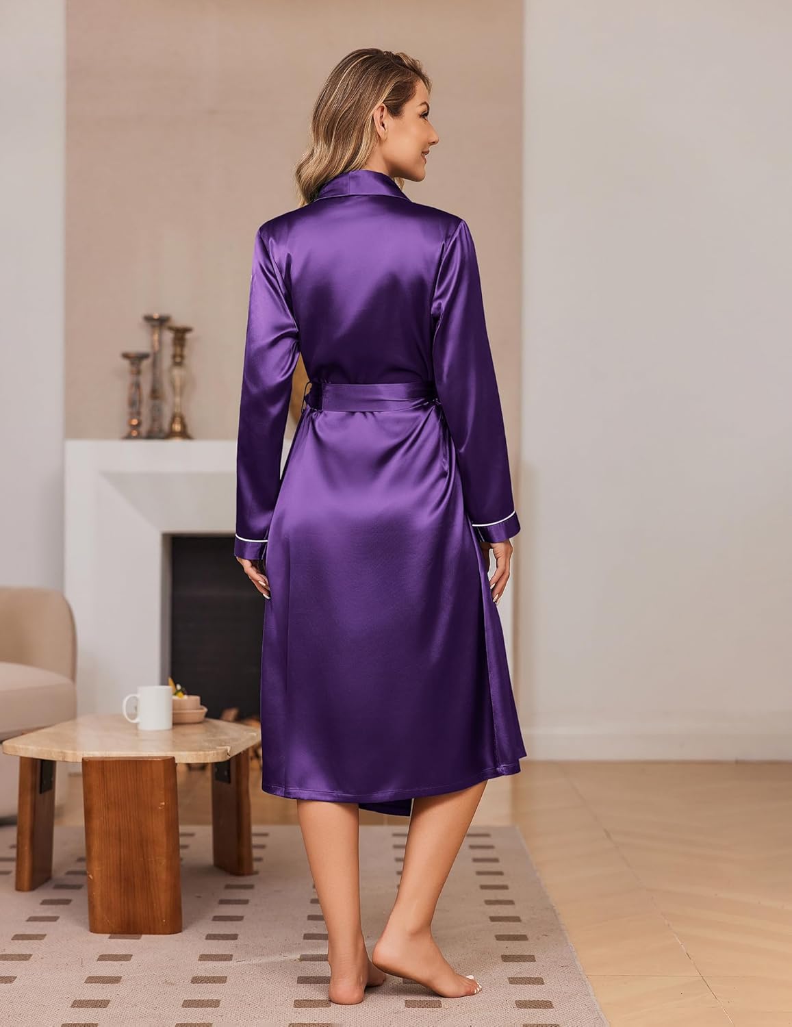 Ekouaer Silk Robes for Women Shawl Collar Satin Bathrobe Long Bride Wedding Party Robe Lightweight Sexy Sleepwear S-XXL