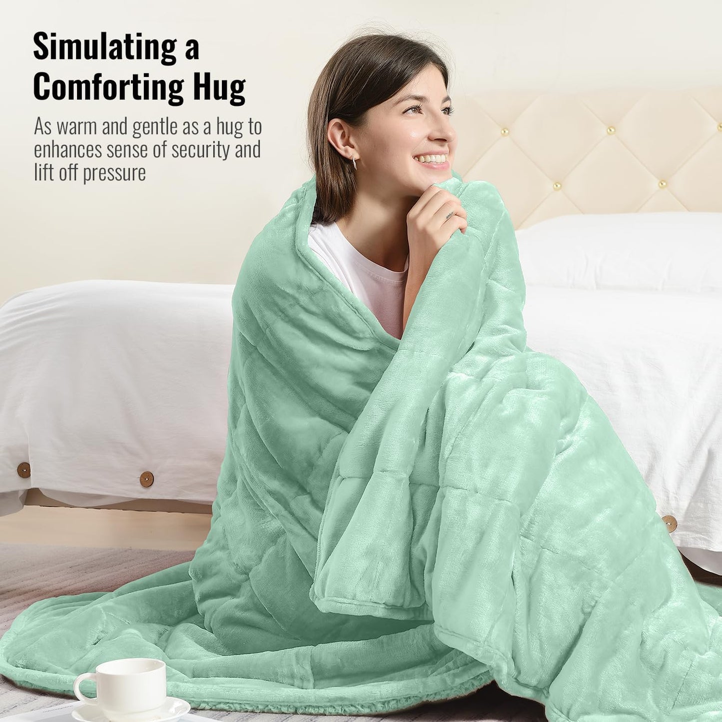 Uttermara Weighted Blanket Queen Size 15lbs 60x80 inches with Soft Plush Fleece, Cozy Warm Sherpa Snuggle Thick Heavy Blanket Great for Sleep and Calming, Sage Green