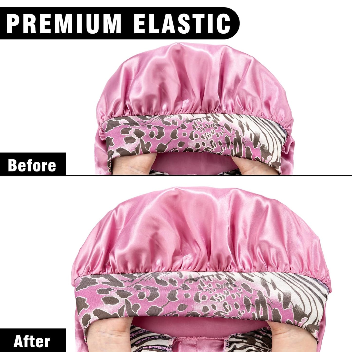 2Pcs Bonnets for Black Women Braid Bonnet, Large Long Satin Silk Bonnet for Braids,Black Women Braid Bonnet with Stretchy Tie Band for Sleeping Extra Long (Black & Pink Pattern)