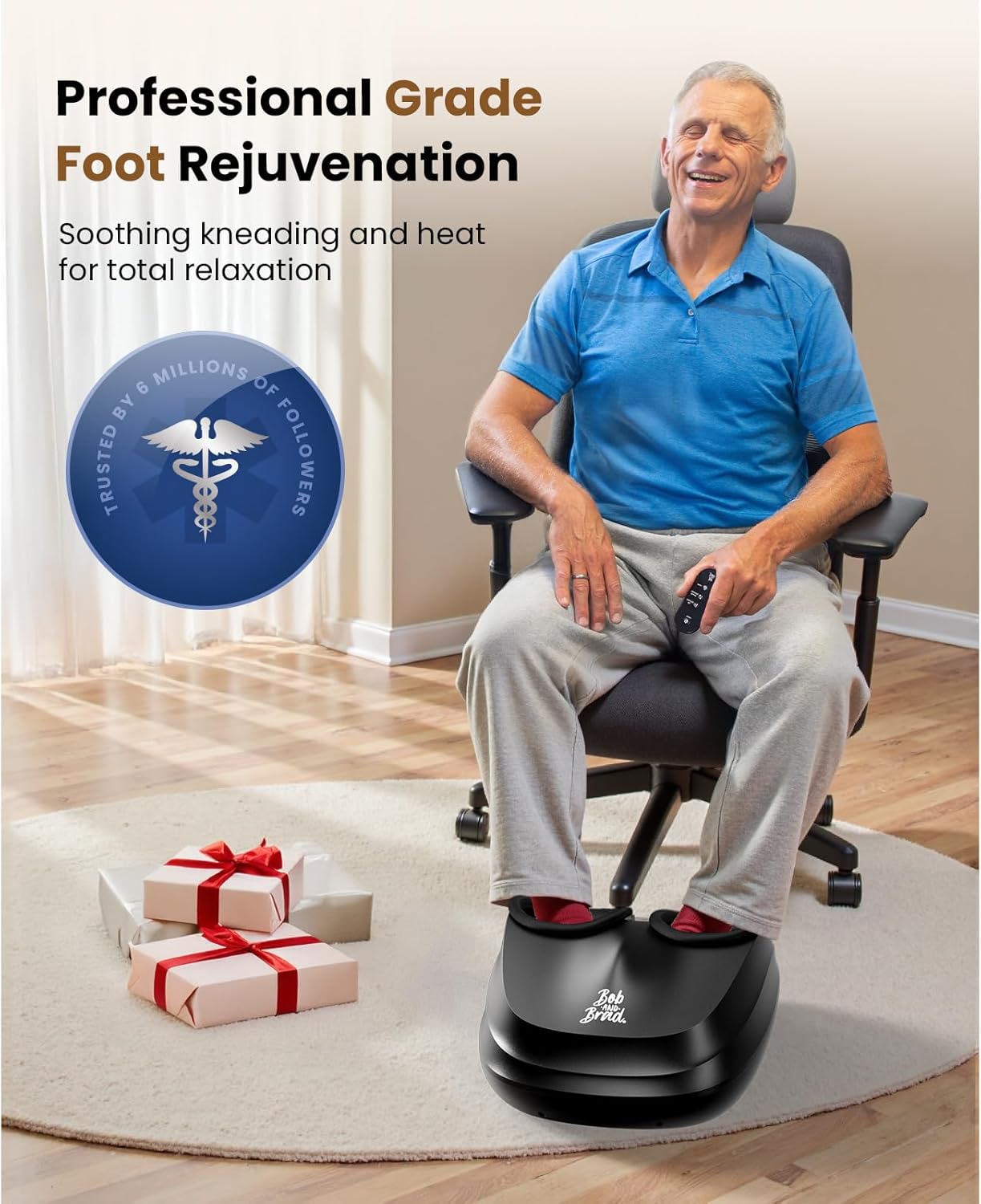 BOB AND BRAD Foot Massager with Heat and Remote,Shiatsu Deep Kneading Electric Feet Massager Machine for Plantar Fasciitis, Men Size 12