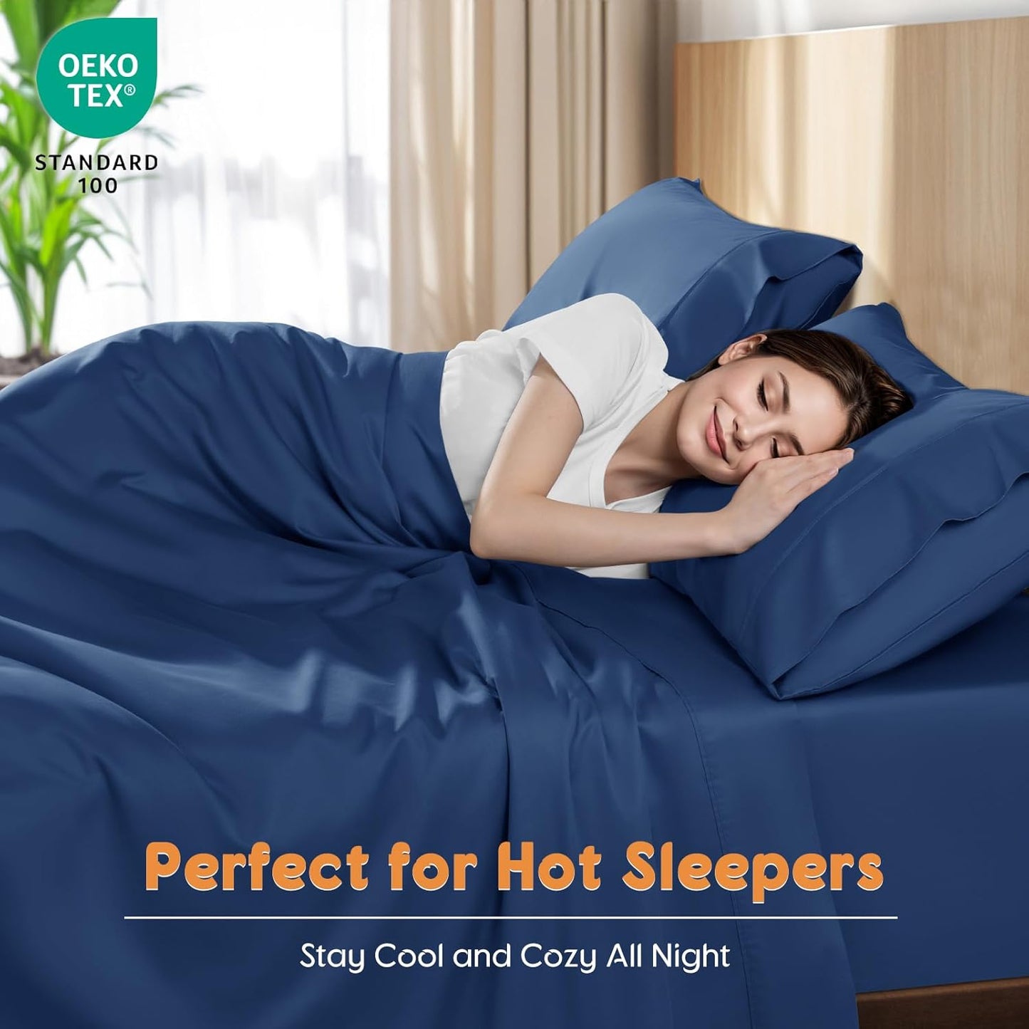 LBRO2M 100% Cotton Sheets Set Queen Size 600 Thread Count 4 Piece Sets Bed Sheet Deep Pocket Up to 16" Soft Comfortable All Season (Queen, Navy Blue)