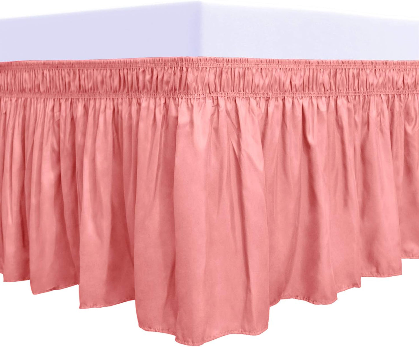 PureFit Wrap Around Ruffled Bed Skirt with Adjustable Elastic Belt - 22 Inch Drop Easy to Put On, Wrinkle Free Bedskirt Dust Ruffles, Bed Frame Cover for Queen, King and C-King Size Beds, Pink