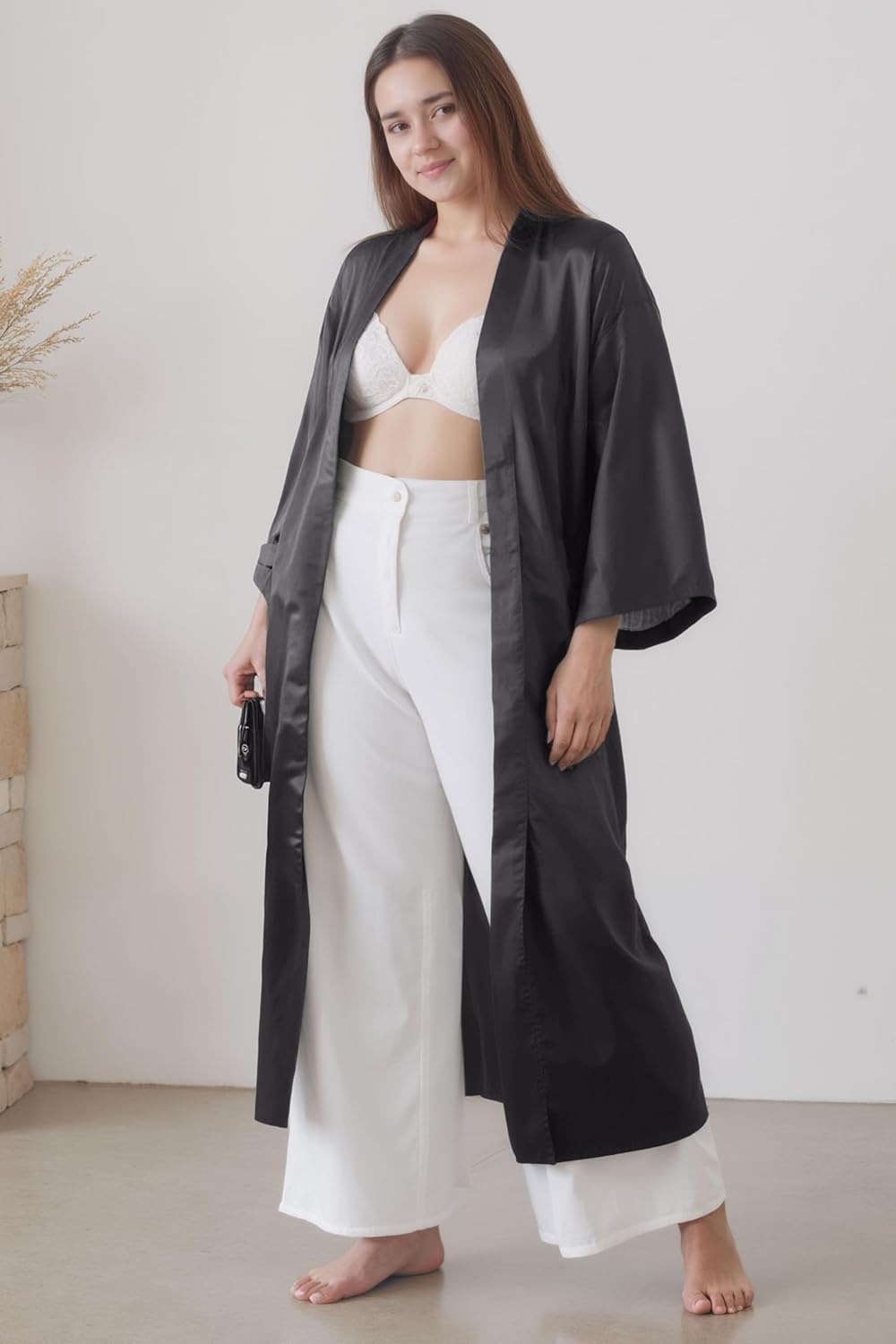 PRODESIGN Satin Kimono Robe Women Long Silky Kimono Bathrobe Sleepwear Wedding Bridesmaid Robe