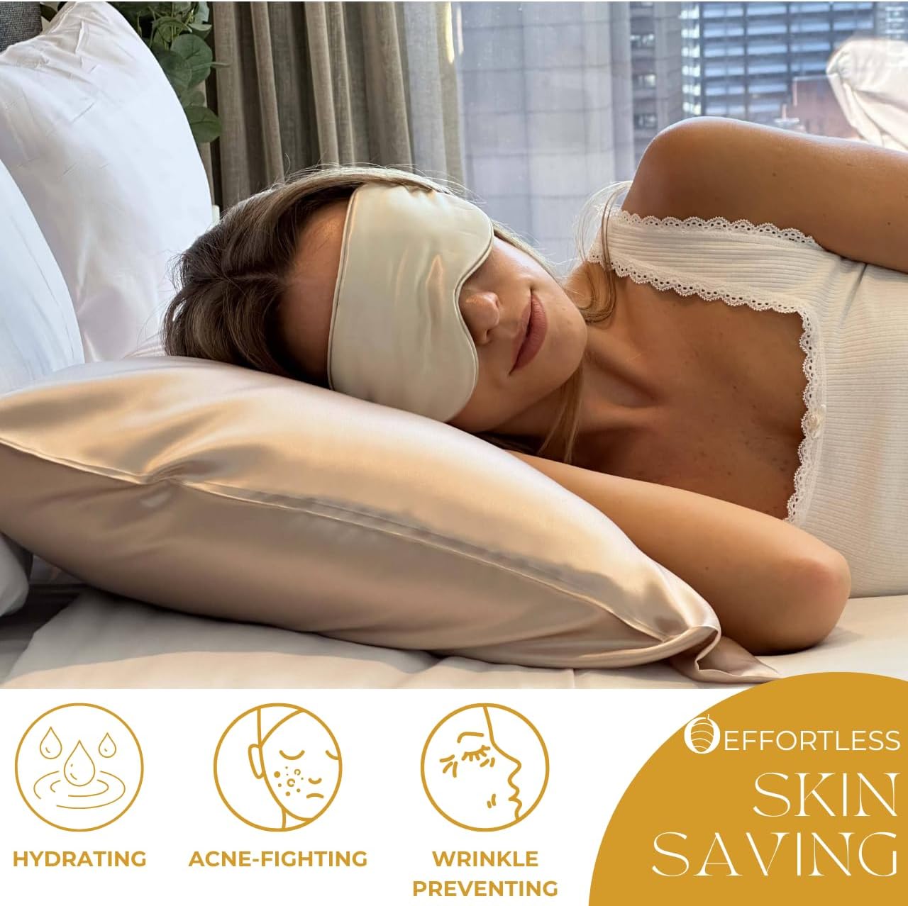 PROMEED 100% Silk Pillowcase for Hair and Skin, Both Sides Grade 6A+ 23mm Mulberry Silk Pillow Case with Hidden Zipper, 1400 TC, Soft & Smooth (Queen 20"x30", Champagne)