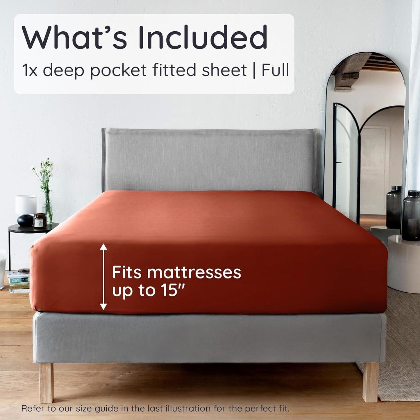 Bambaw 100% Viscose Derived from Bamboo Full Fitted Sheet Size, 15’’ Deep Pocket Full Fitted Sheets Only with Corner Straps, Cooling & Breathable (Terracotta)