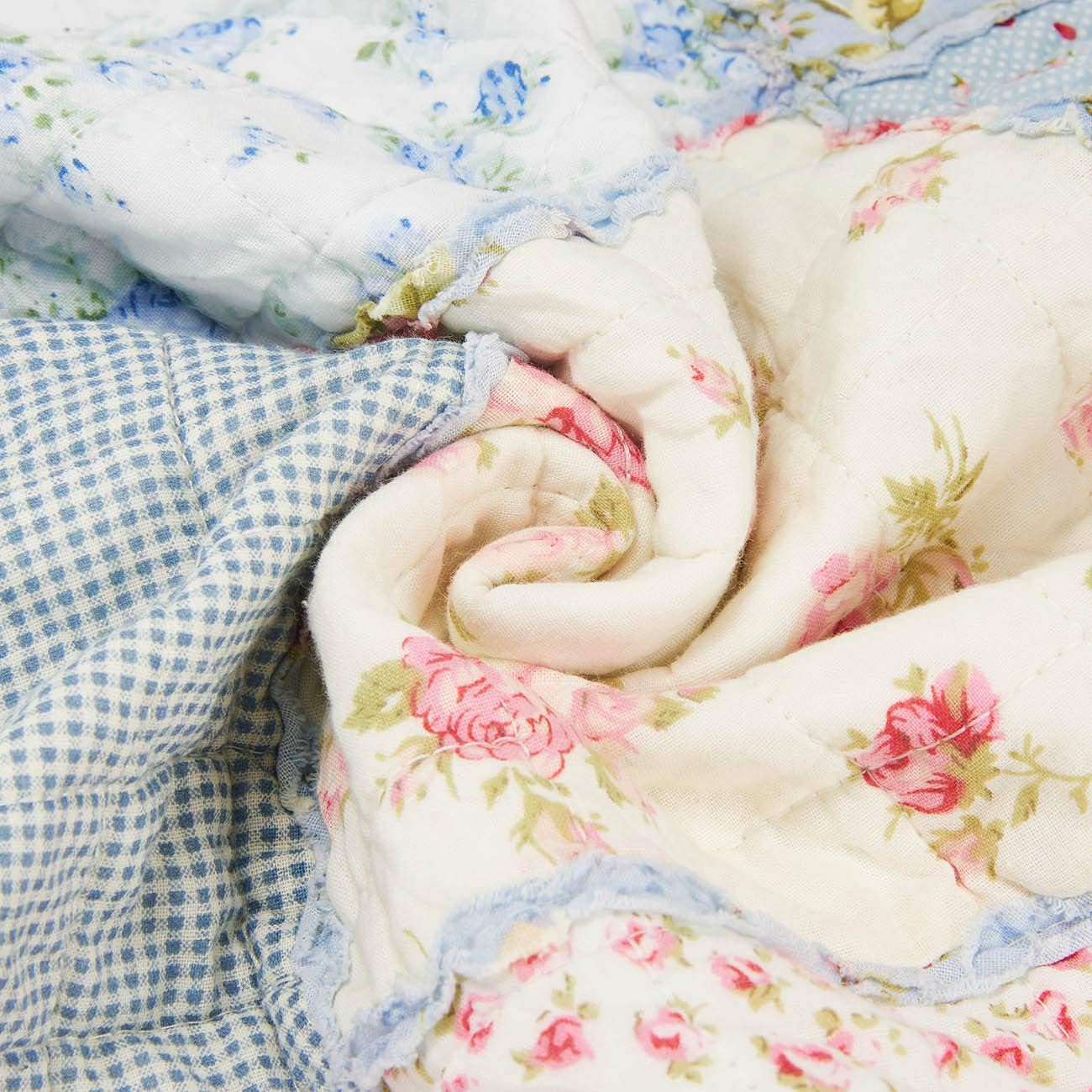 Cozyholy Original 100% Cotton Patchwork Quilt Full Queen Size Blue Floral Bedspread Coverlet Reversible Vintage Shabby Chic Quilted Throw Blanket Bed Quilt Cover for Couch Sofa