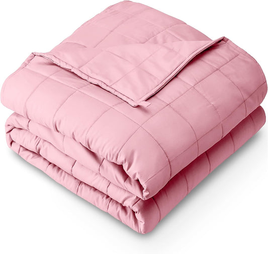 Bare Home Weighted Blanket Full or Queen Size 12lb (48" x 72") for Adults - All-Natural 100% Cotton - Premium Heavy Blanket Nontoxic Glass Beads (Light Pink, 48"x72")