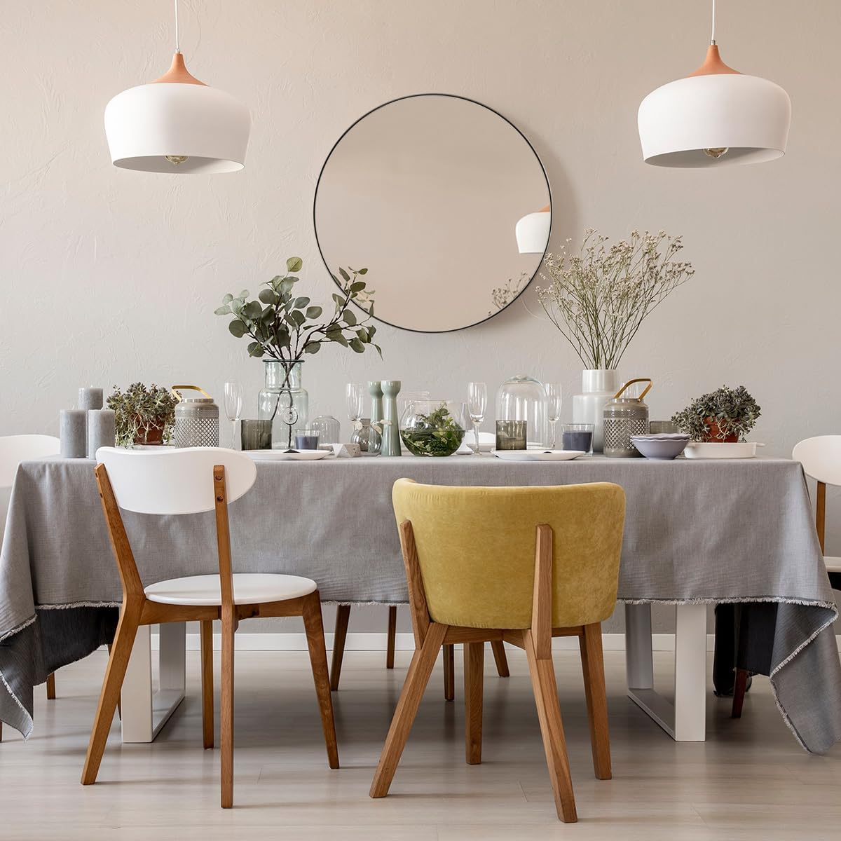 ANDY STAR 36" Chrome Round Mirror, Round Chrome Mirror, Polished Silver Large Vanity Mirror Metal Framed for Living Room, Dining Room, Fireplace