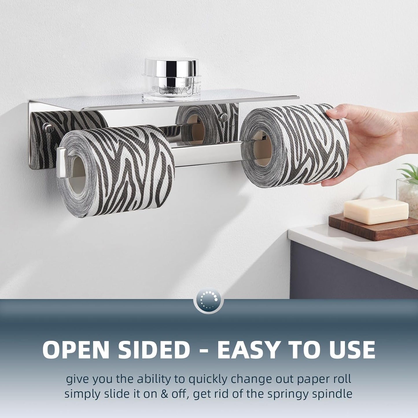 Angle Simple Double Toilet Paper Holder with Shelf Polished Chrome, 304 Stainless Steel Toilet Tissue Roll Holder Wall Mount