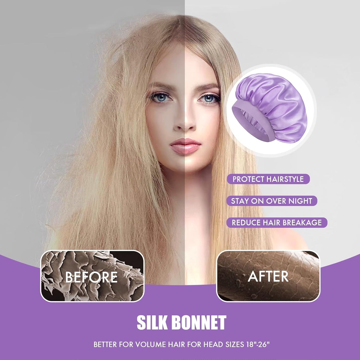 Satin Silk Bonnet for Sleeping, Double Layer Silk Sleep Cap for Men & Women, Soft Satin Lined Bonnet for Curly Hair