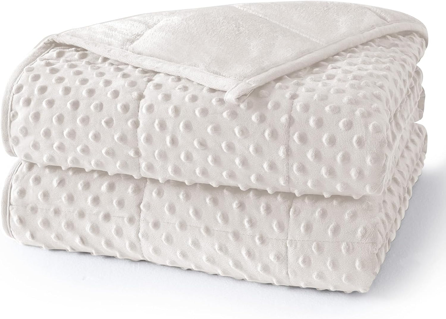 Minky Dot Weighted Blanket for Adults Queen Size 15 lbs, Soft Cooling Heavy Breathable Blanket for All-Season, Washable Weighted Throw with Glass Beads, 60 x 80 Inches, Cream