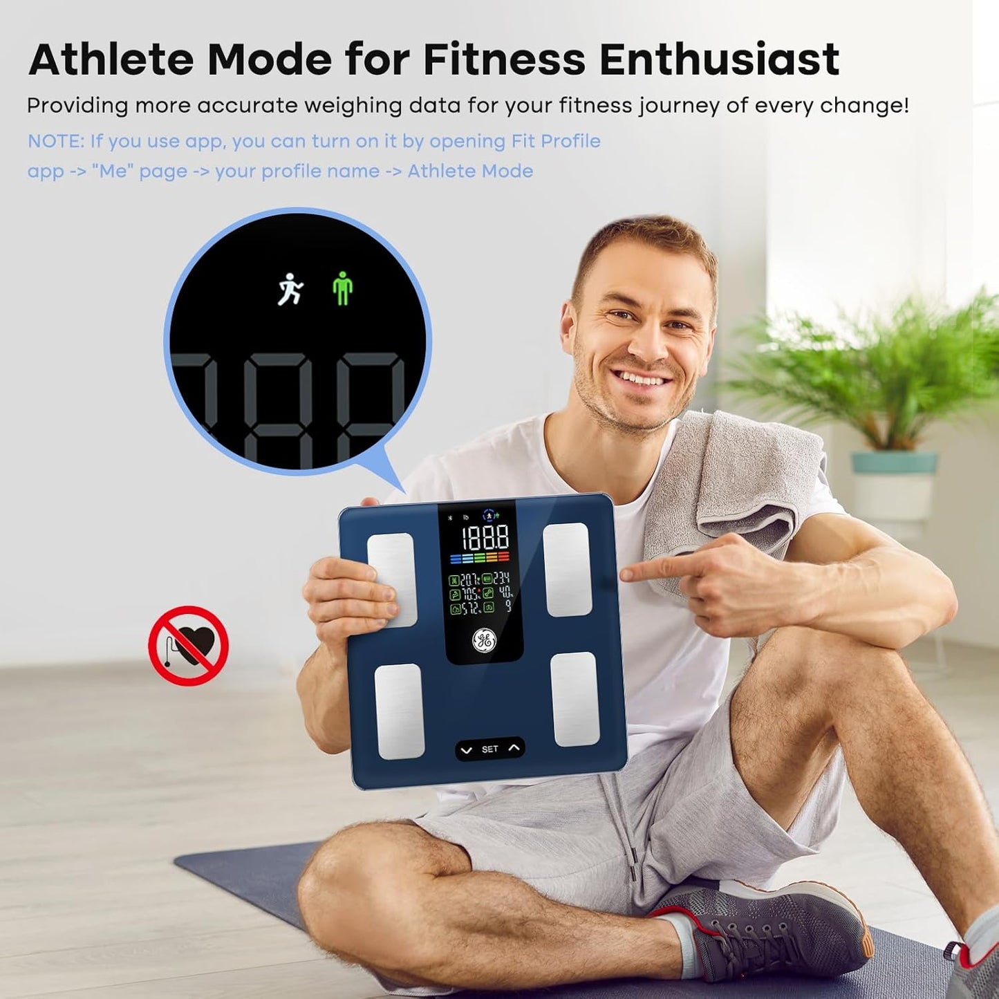 GE Smart Scale for Body Fat, Weight Scales with BMI Muscle Mass Button Function 500lbs Digital Bathroom Weight Machine Body Composition Monitor 11.8" Platform Accurate Weighing Health Analyzer