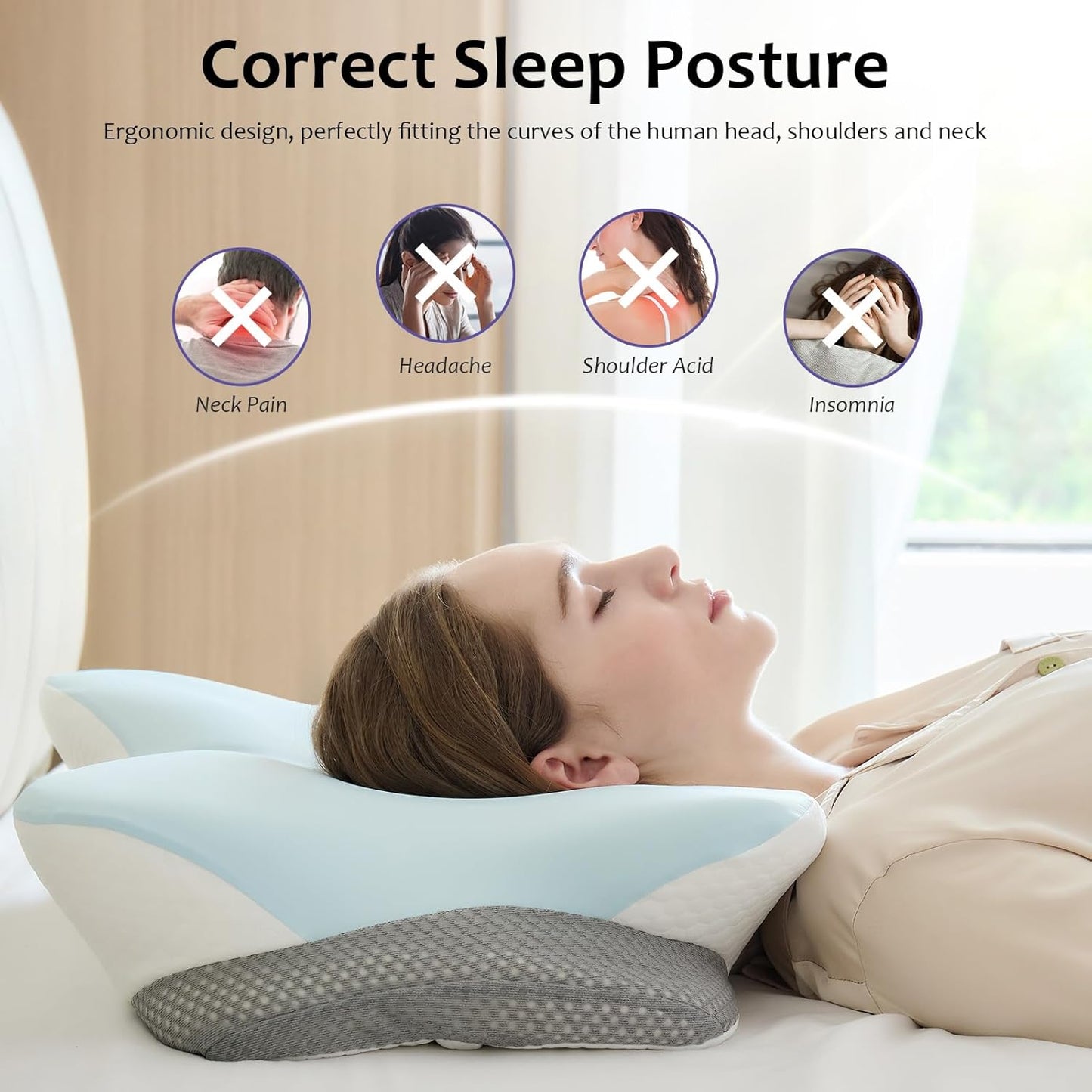 Cervical Pillow for Neck and Shoulder,Contour Memory Foam Pillows,Ergonomic Neck Support Pillow for Pain Relief, Side Back Stomach Sleepers with Pillowcase