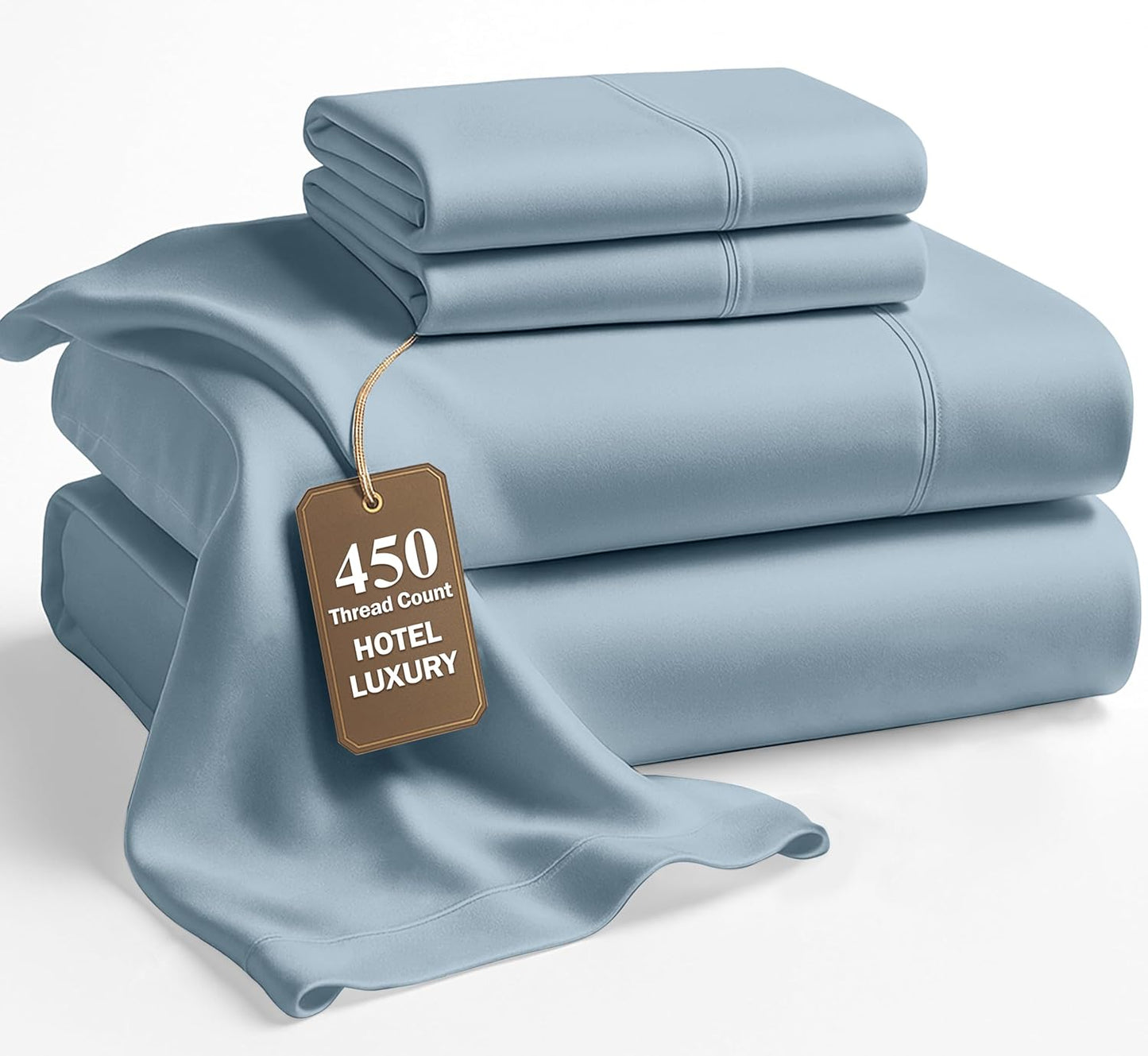 Lane Linen King Bed Sheets – 450 Thread Count Long-Staple 100% Cotton King Size Bed Sheets, Hotel Luxury Soft Silky Sateen Weave, Durable for Daily Use, Fully Elasticized 15" Deep Pocket – French Blue