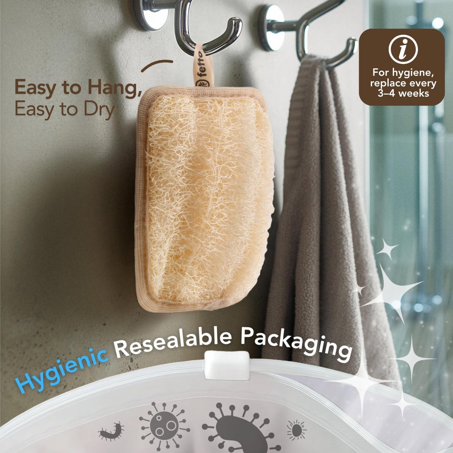 Natural Loofah Sponge for Body Scrub, Body Exfoliator Scrubber & Shower Sponge Shower Scrubber, Loofah for Women and Men, Body Loofah, Exfoliating Washcloth, Luffa sponges (2 Count, 1 Pack)