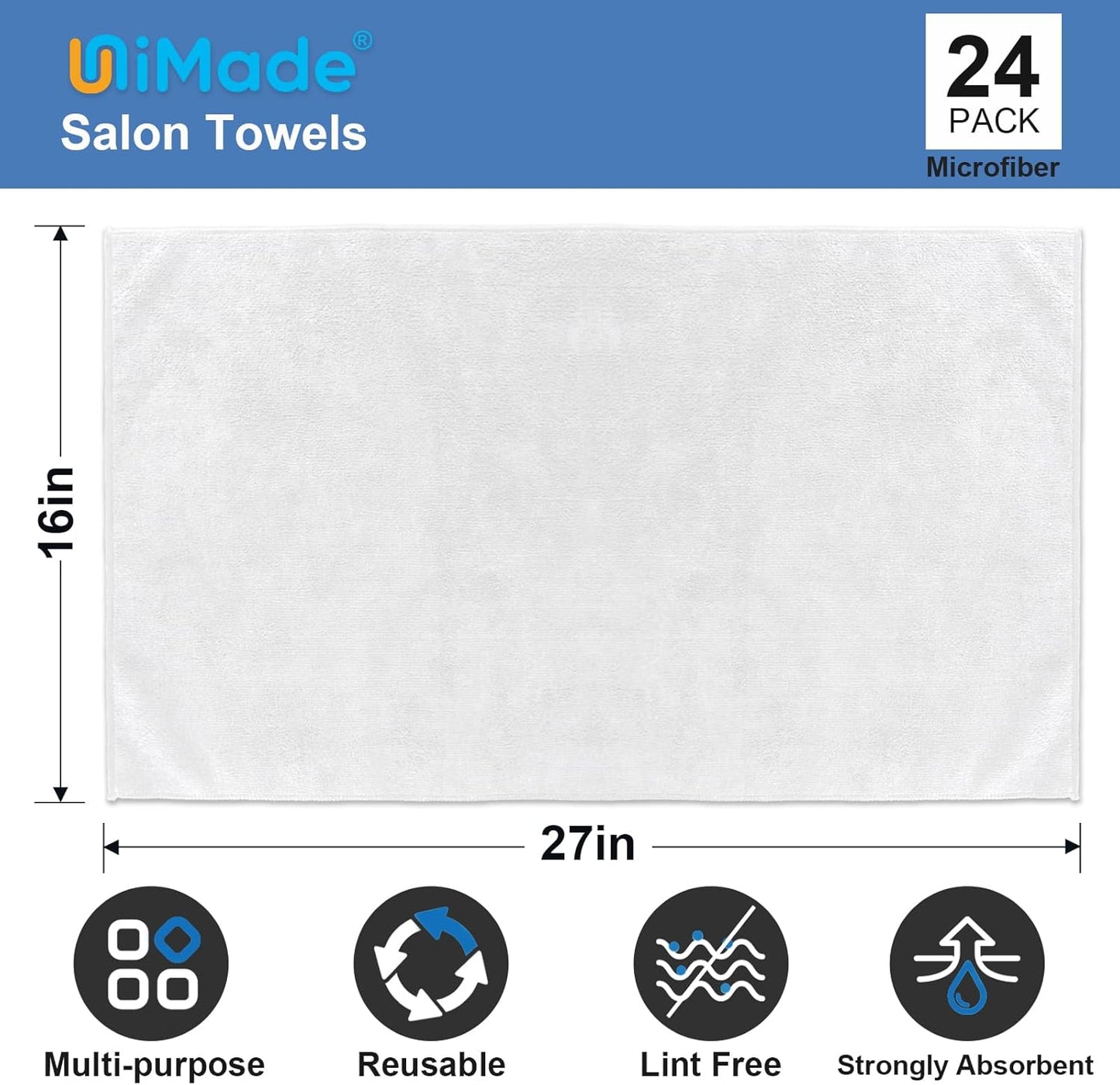 24 Pack Hand Towels Set - Highly Absorbent and Quick Drying Microfiber Gym Towels, Premium Wash Cloths for Bathroom, Salon, Gym, Shower, Hotel, and Spa - 16x27 inch (White)