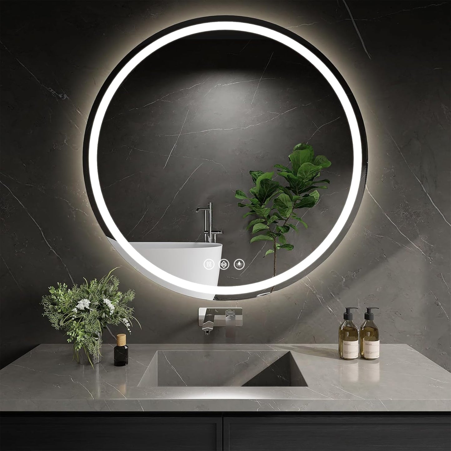 LED Bathroom Mirror 30 Inch Round Bathroom Mirror with Lights, Circle LED Mirror, Wall Mounted Lighted Bathroom with 3 Colors Brightness, Anti-Fog, Dimmable, Shatter-Proof
