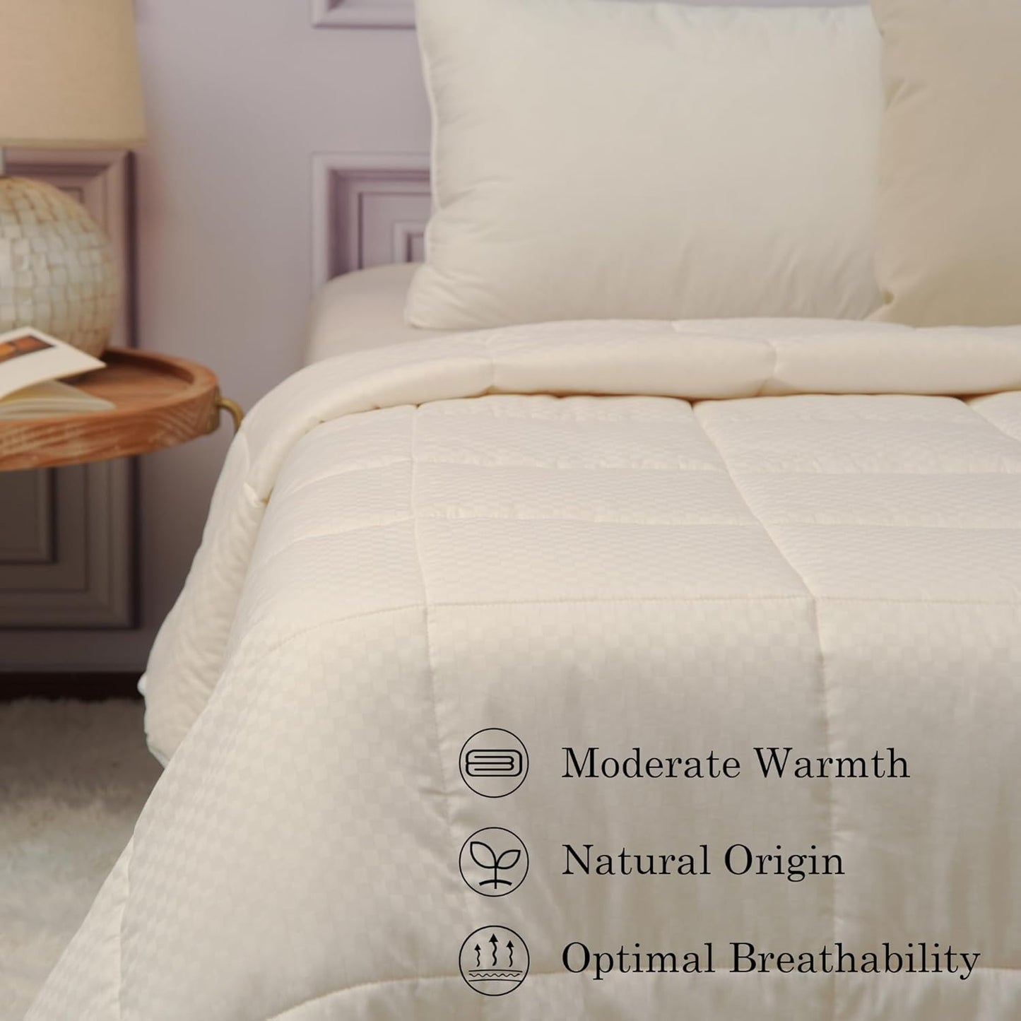 CUDDLE DREAMS Wool Comforter Duvet Insert, 100% Australian Wool Filling with Soft Noiseless Cotton Shell, Natural Warmth (Midweight for All Season, Queen)