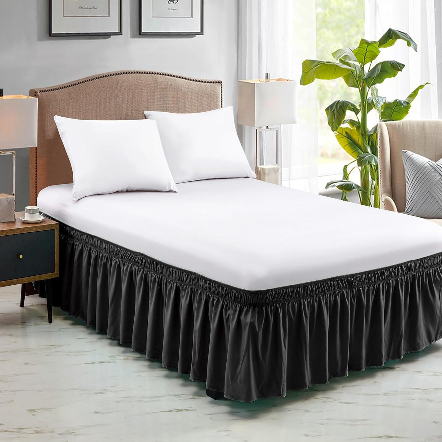 FreshCulture King Bed Skirt, Dust Ruffle for King Size Bed, Easy Fit with 18-Inch Tailored Drop, Elastic Wrap Around Bed Skirt King Size, Hotel Quality Bed Skirts for Adjustable Bed (Black)