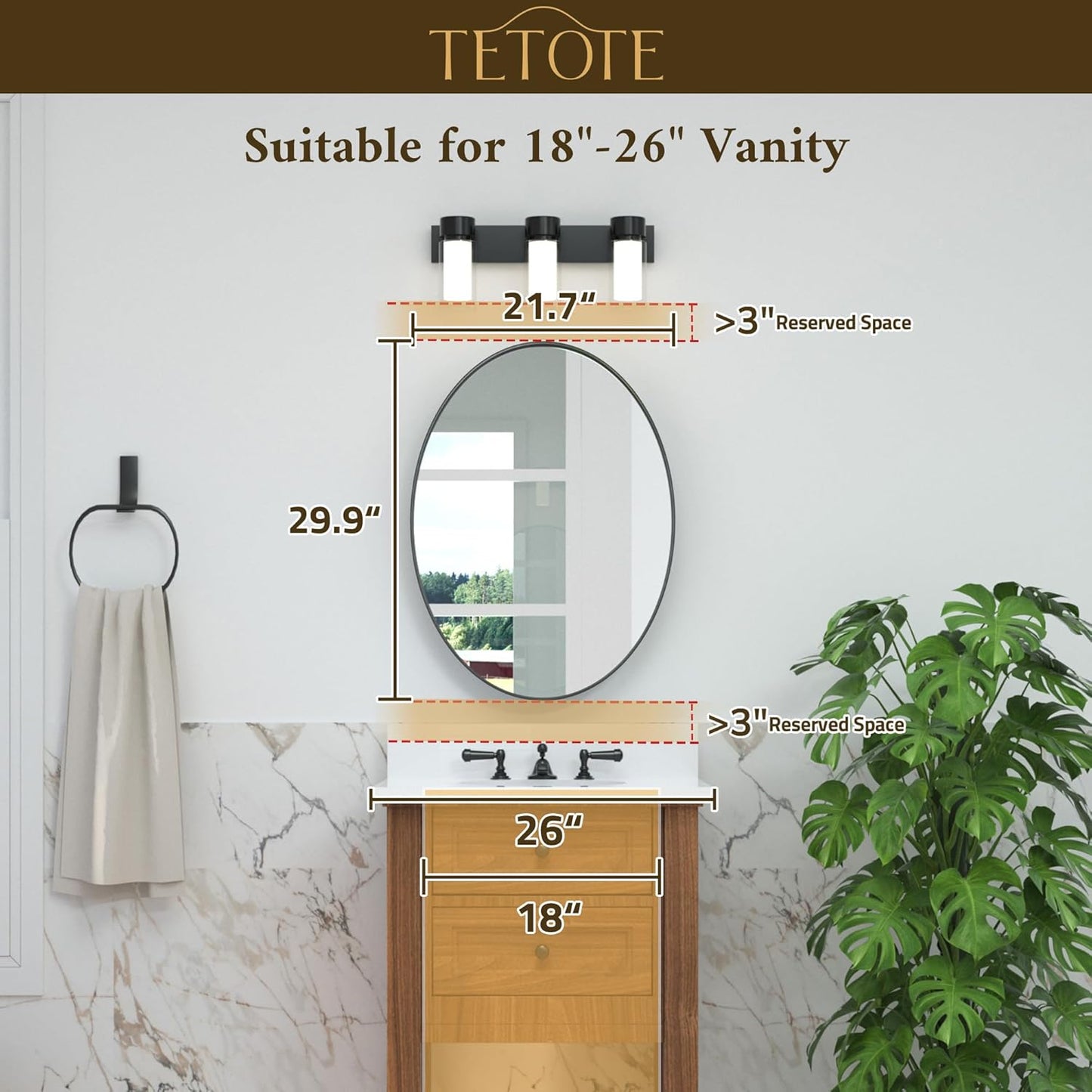 TETOTE Black Oval Mirror for Bathroom, 22 x 30 Matte Black Framed Oval Wall Mirror for Vanity, Modern Decorative Shatterproof Mirrors for Entryway, Living Room, Bedroom