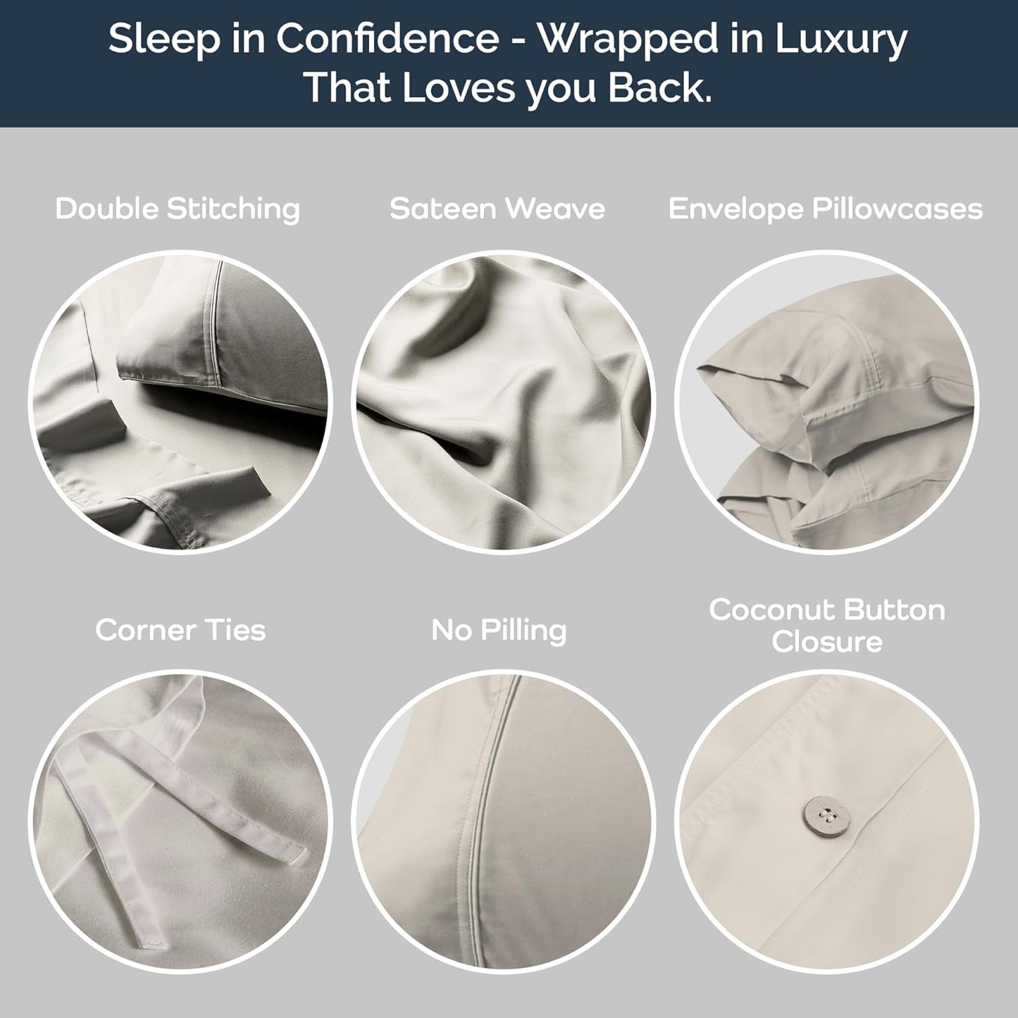 Olive + Crate Tencel Eucalyptus Cooling Duvet Cover Set - Hypoallergenic, Lyocell Tencel Duvet Cover - Soft, Temperature Regulating with Hidden Button Closure & Corner Ties - Queen Size [Oatmeal]